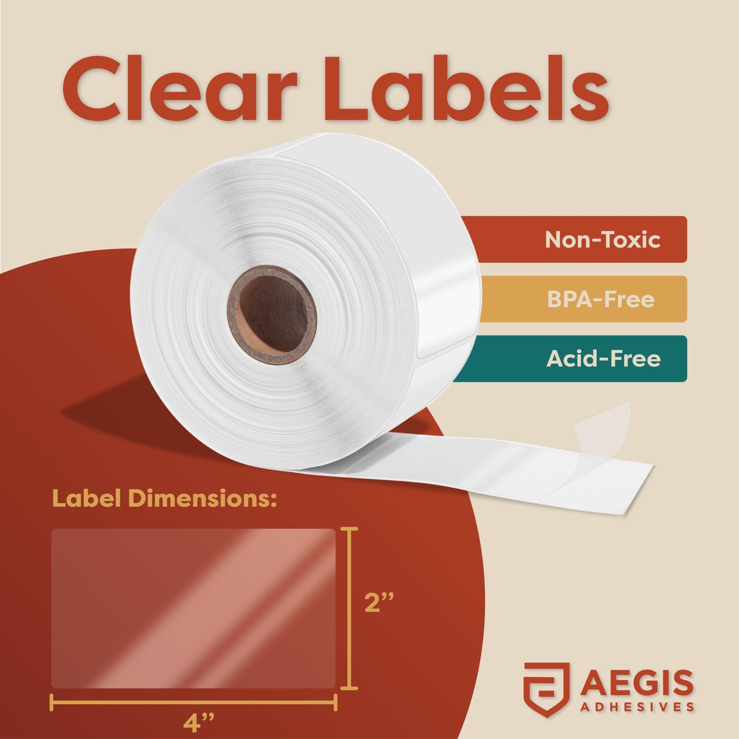 Aegis Adhesives - 2" X 4" Clear Rectangle Labels - Transparent Stickers to Protect UPC Barcodes, Addresses, Shipping Information, and More (1 Roll, 500 Labels/Roll) 2" X 4"