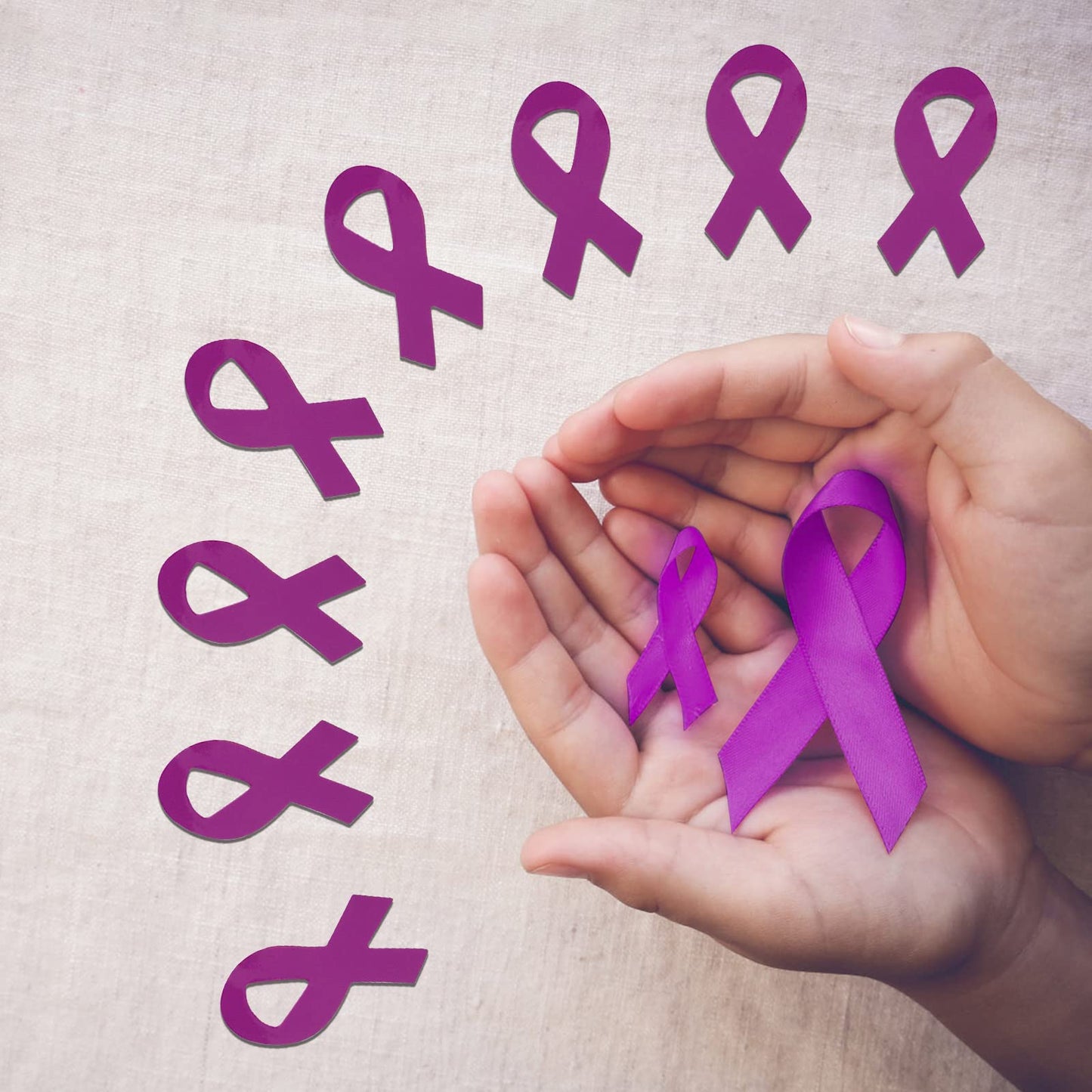 WANDIC Purple Ribbon Sticker, 500 Pcs Awareness Stickers Labels Roll Cancer Awareness Ribbon Package Sealing for Event Gift Letter Bags Maroon Purple
