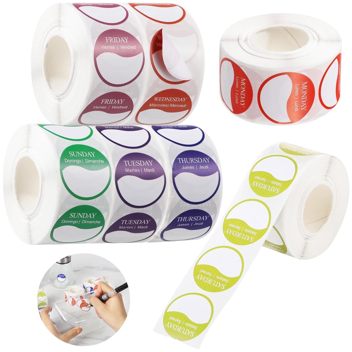 3500 PCS Week Label with Days of Week, Removable Label Dispensers Suit for 1 Inch Writable Stickers, Appealing Day Label Stickers for Storage Organizers Food Containers