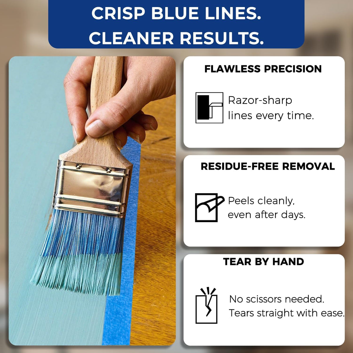 SWRT Blue Painter's Tape, 1 Inch x 20 Yards, 4 Rolls, Clean Removal | Crisp Paint Lines; Fast, Clean Masking; Reliable Hold; Easy Hand Tear; Walls, Trim & Glass; Painting & Crafts