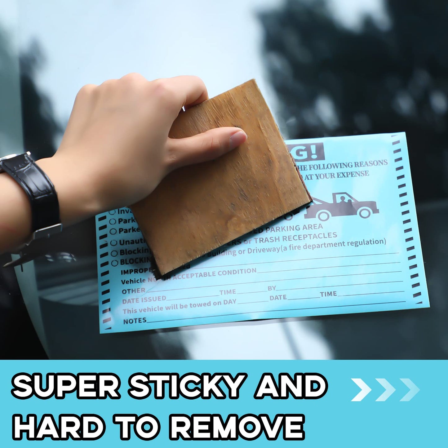 Crtiin 200 Pcs Adhesive Parking Violation Stickers Illegally No Parking Stickers Handicap Tickets Hard to Remove Towing Sign Notice Towing Tag Fluorescent Labels for Car Vehicle Truck(Blue) Blue
