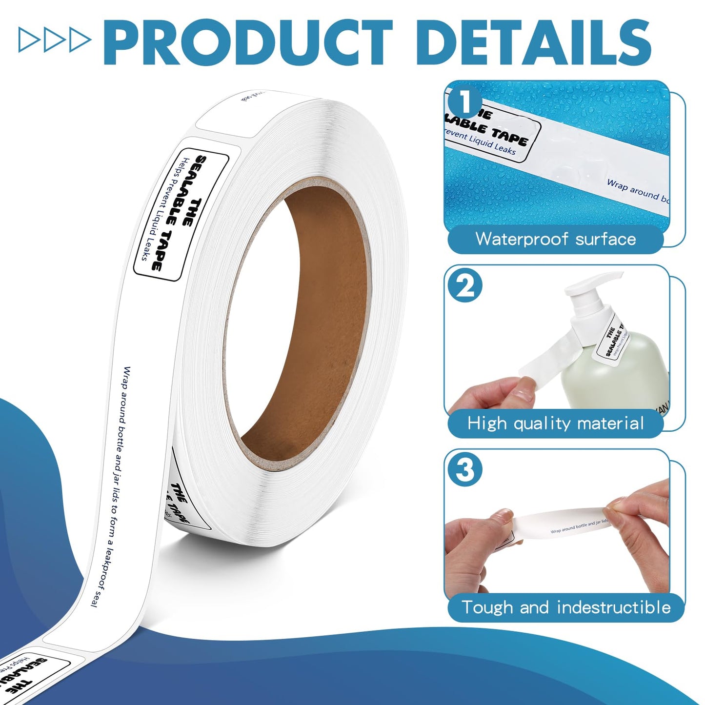 1 Roll Sealable Tape 3/4 x 6 250 Labels Surface Waterproof Stop Liquid Leaks Tapes Wrapping Toiletries, Bottle, Jar Lids to Form Leakproof Seal for Transportation Shipping