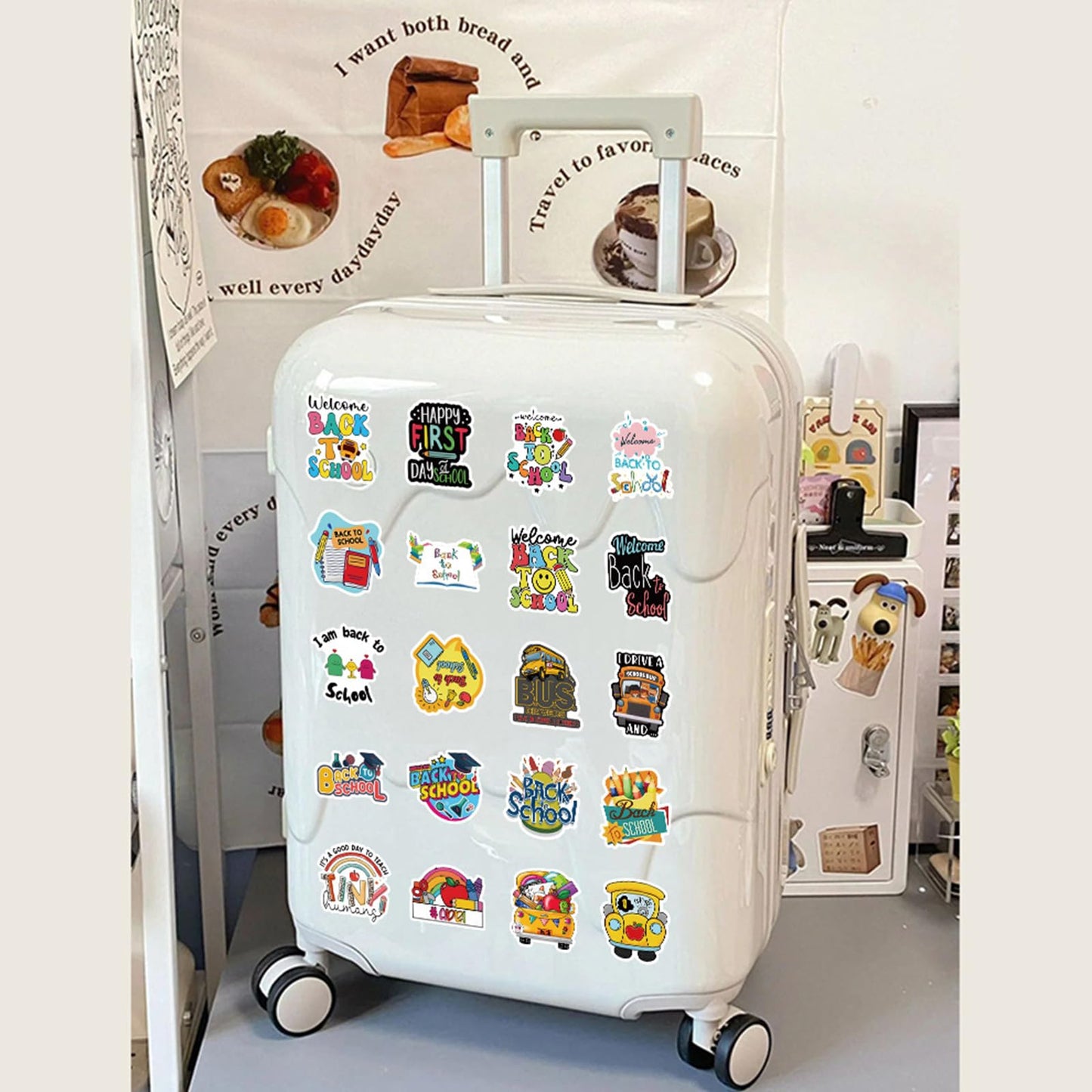 Back to School Gift Sticker Schoolbag Label Stickers Cute Stationery Reward Sticker Bus Book Apple Decals First Day of School Art Sticker Arm Body Accessories for Students 50 Pcs