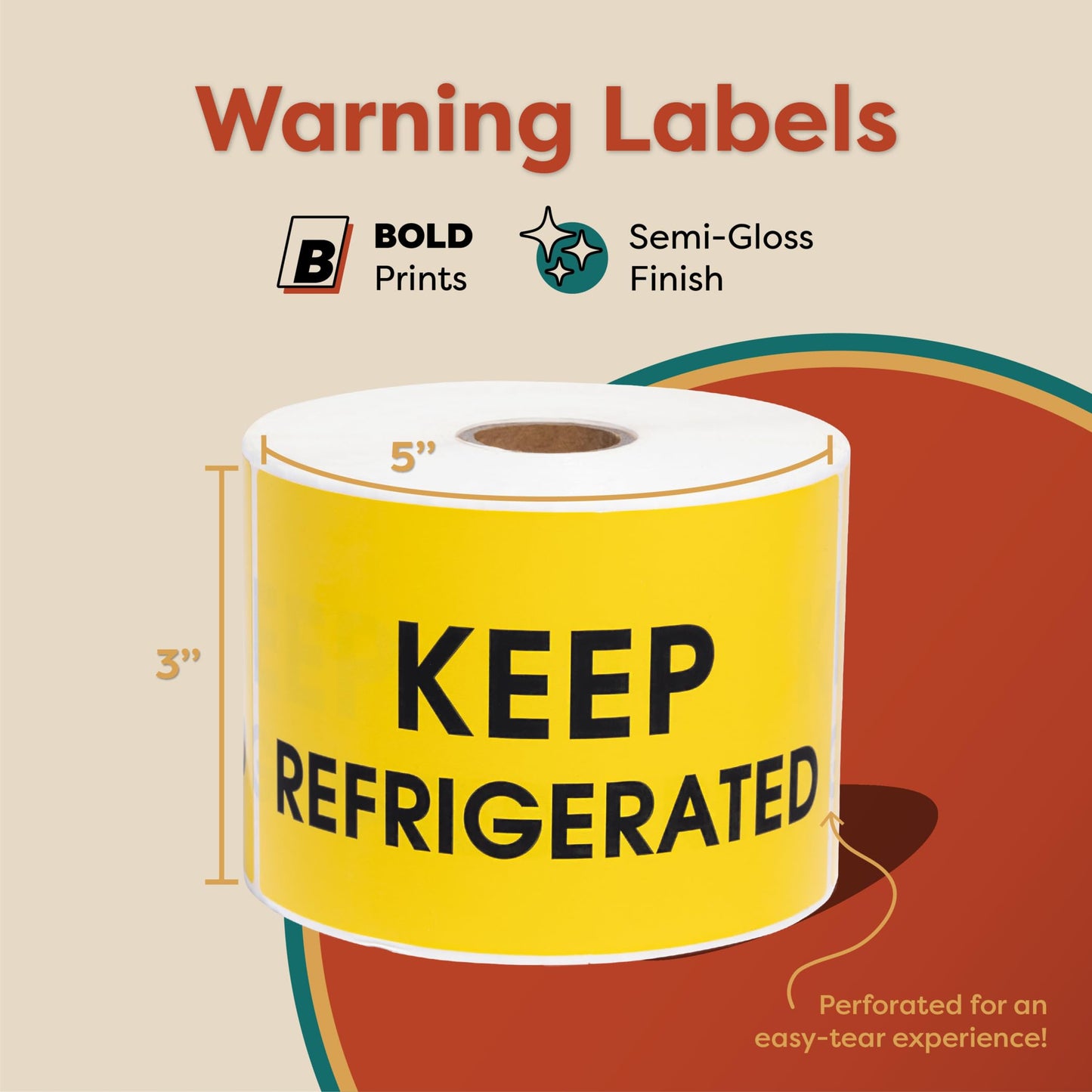 Aegis Adhesives - 3" X 5" Yellow Keep Refrigerated Stickers - Shipping and Handling Labels with Permanent Adhesive (1 Roll, 500/Roll) 3" X 5" (Yellow Keep Refrigerated)