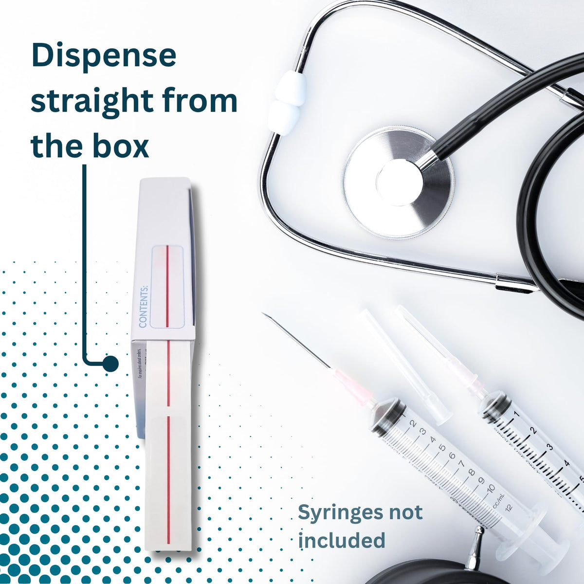 Syringe Dose Line Labels - Clear Poly Stickers with Red Dosage Marker Line - 800/Roll (12mm x 40mm / 0.5" x 1.5") in Dispense Box. Permanent Latex-Free Adhesive - Veterinary, Medical & Pharmacy Use Red Line Only
