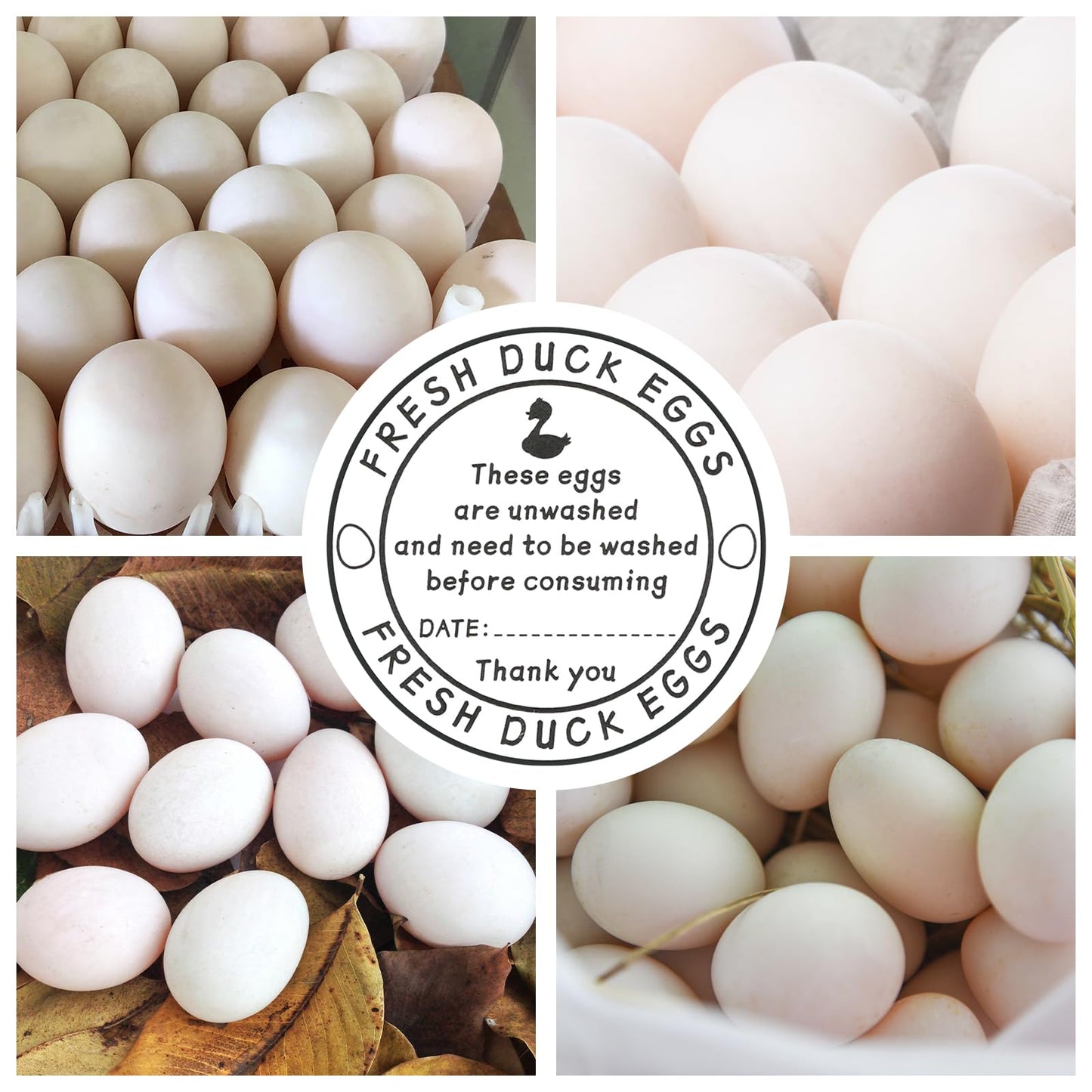 500pcs Unwashed Duck Egg Carton Labels, 2in Round Farm Fresh Egg Carton Stickers with Collection Date Self-Adhesive Egg Packaging Labeling