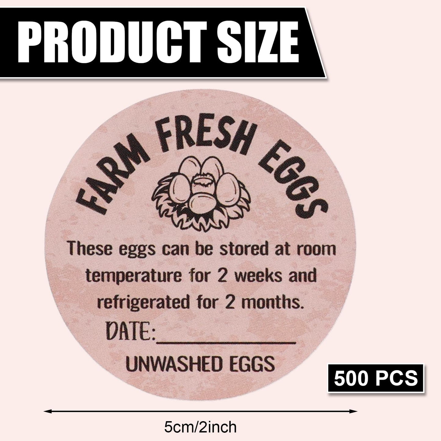 500pcs Farm Fresh Egg Carton Stickers, 2in Round Unwashed Egg Carton Labels with Collection Date Self-Adhesive Egg Packaging Labeling for Chicken Duck Quail Egg