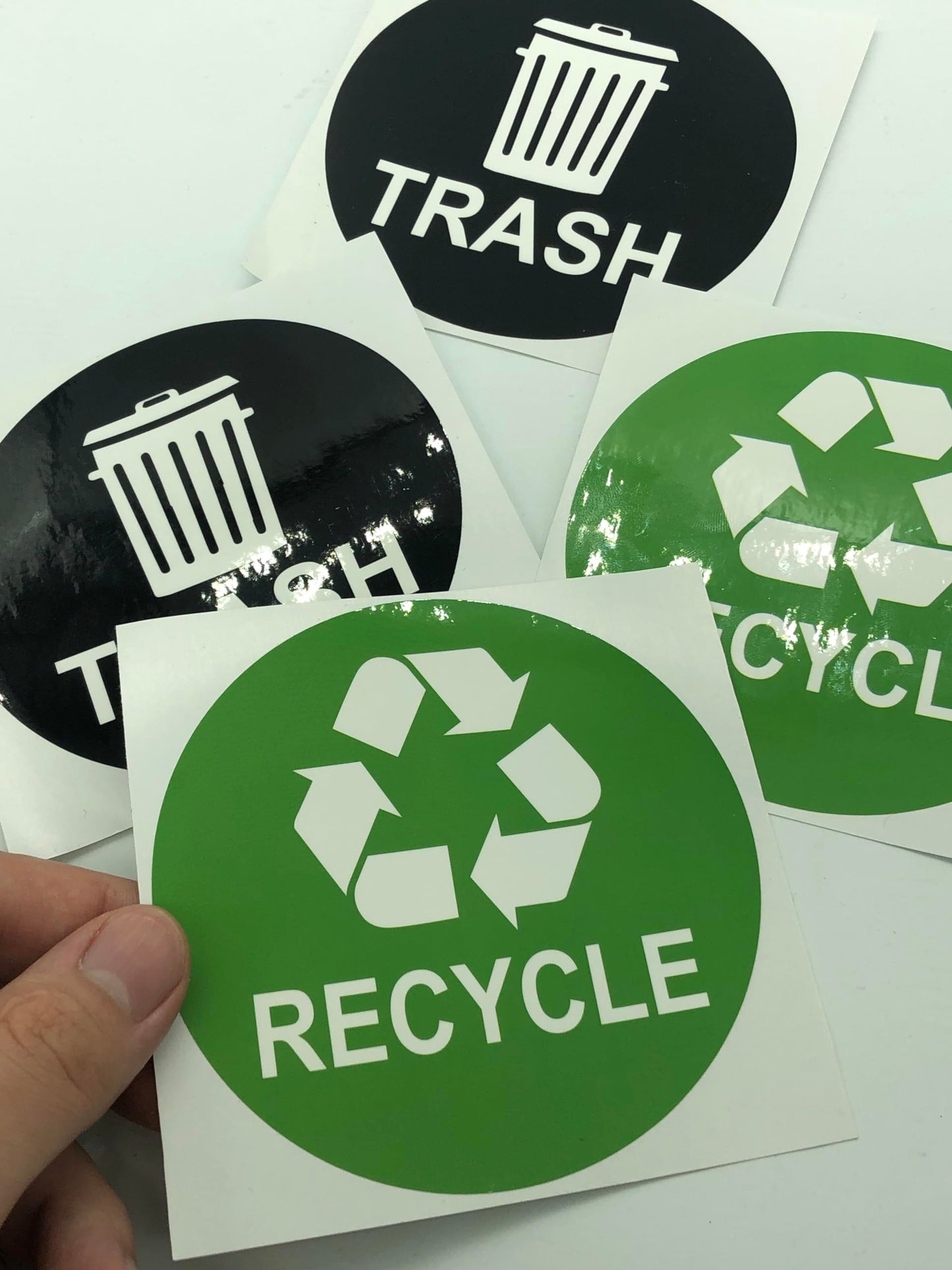 Recycle Sticker Trash Can Decal,Recycle and Trash Logo Self Adhesive Labels,Garbage Waste from Recycling-Indoor & Outdoor,Perfect for Kitchen Necessity, Home, Office,Bars,12 Pack Per Pack