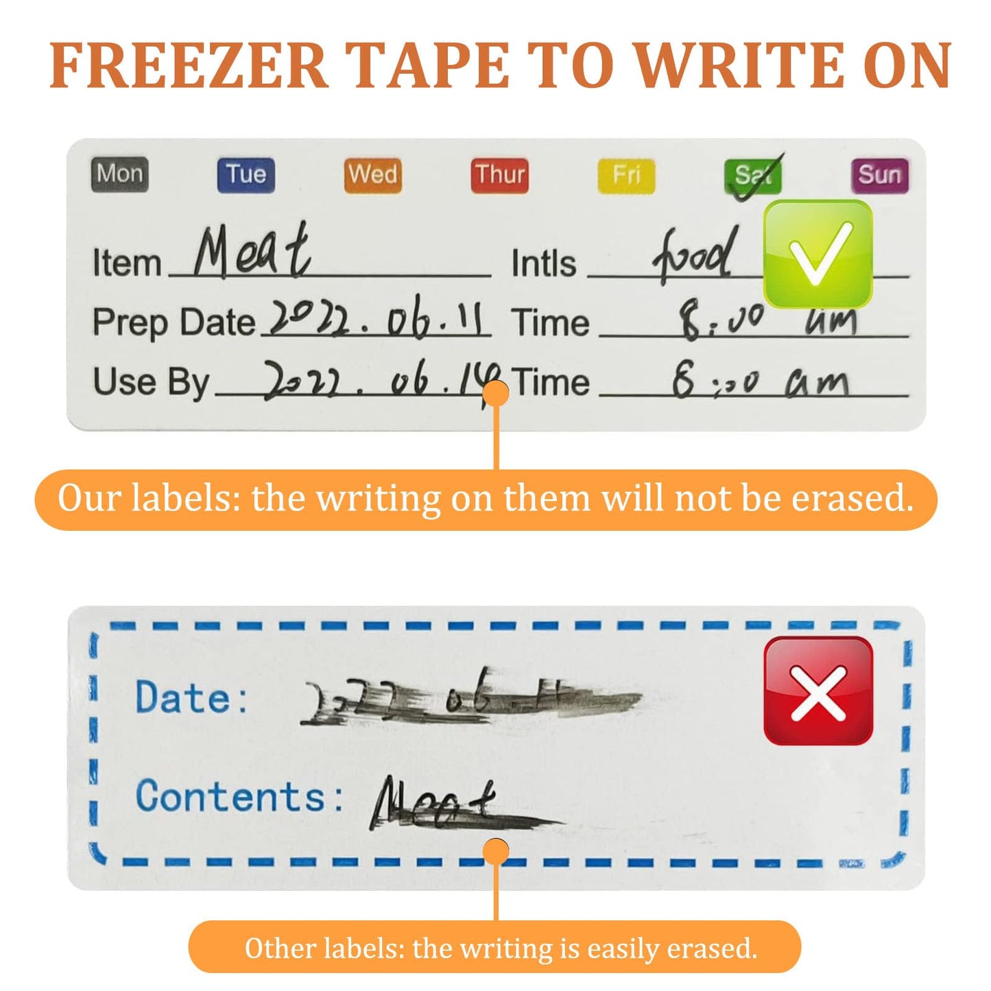 Removable Freezer Labels, 300 Pcs Food Storage Labels, Waterproof Oil Resistant Easy Clean Writable Date Stickers for Containers, Mason Jar, Bottle (300 pcs/roll)