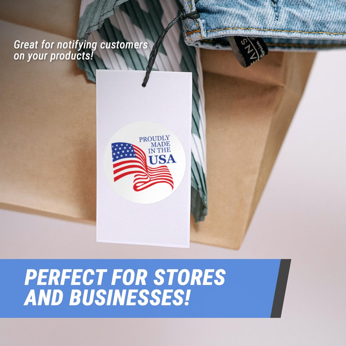 Proudly Made in The USA Stickers - Patriotic Production Sticker for Products, Manufacturing, Wholesale, Sales, Craft, American Made - 300 Count Circle Dot Labels - 1.5 Inch Stickers