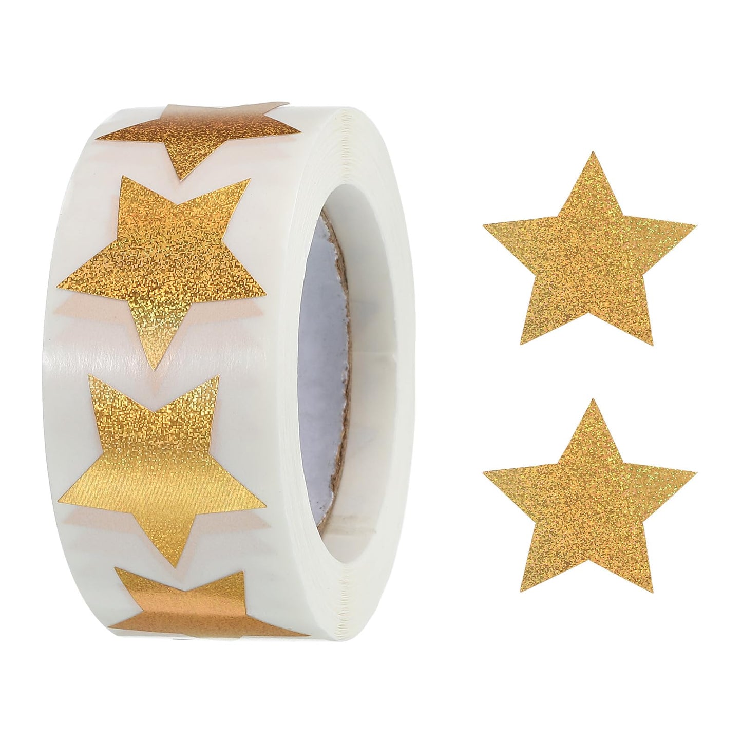 MECCANIXITY Glitter Star Stickers 1 Inch DIY Adhesive Sparkling Labels for Notes, Greeting Cards, Gift Boxes, 500 Count/Roll Gold Powder