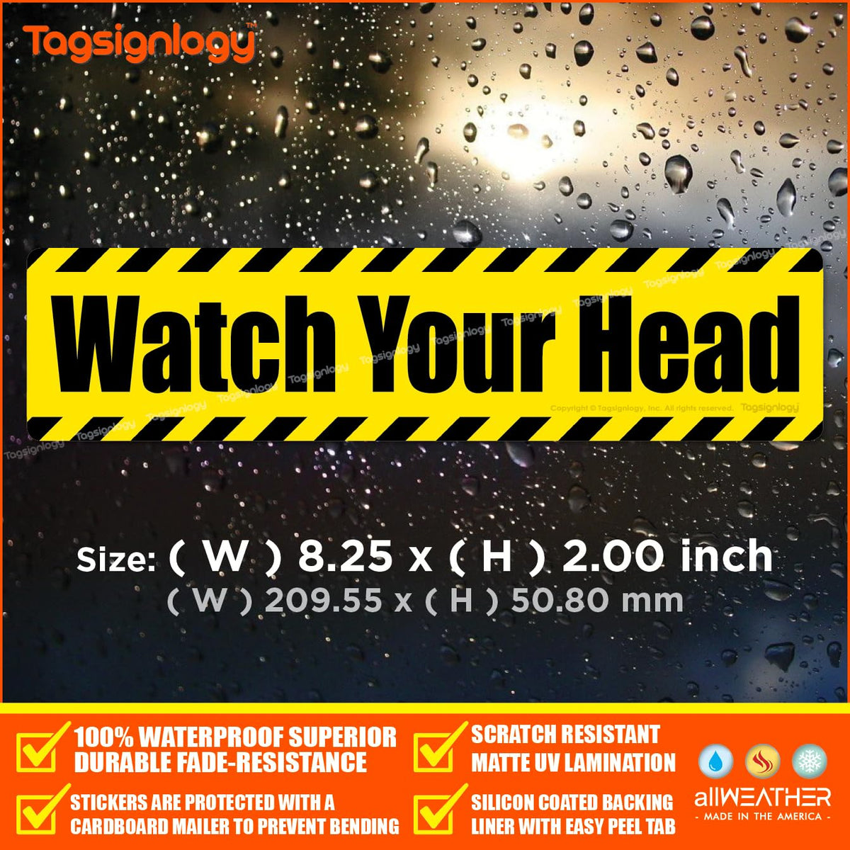 | Watch Your Head | Premium Matte UV Laminated Weatherproof Caution Sign | Durable Waterproof Outdoor/Indoor Vinyl Sticker for Safety (8.25 x 2.00 inch) (2 pcs) (2 pcs) Watch Your Head (English)