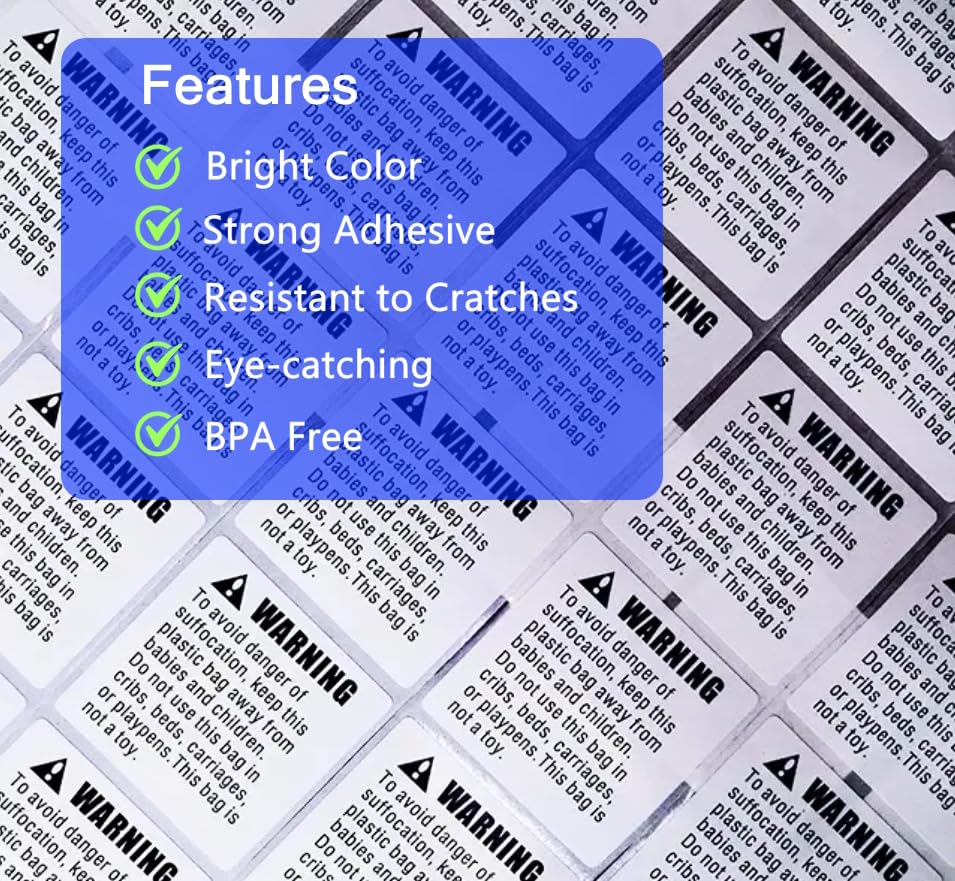 1000 Labels 2 x 2 Suffocation Warning Labels Choking Hazard Self Adhesive FBA Approved Labels Stickers (2 Rolls of 500)