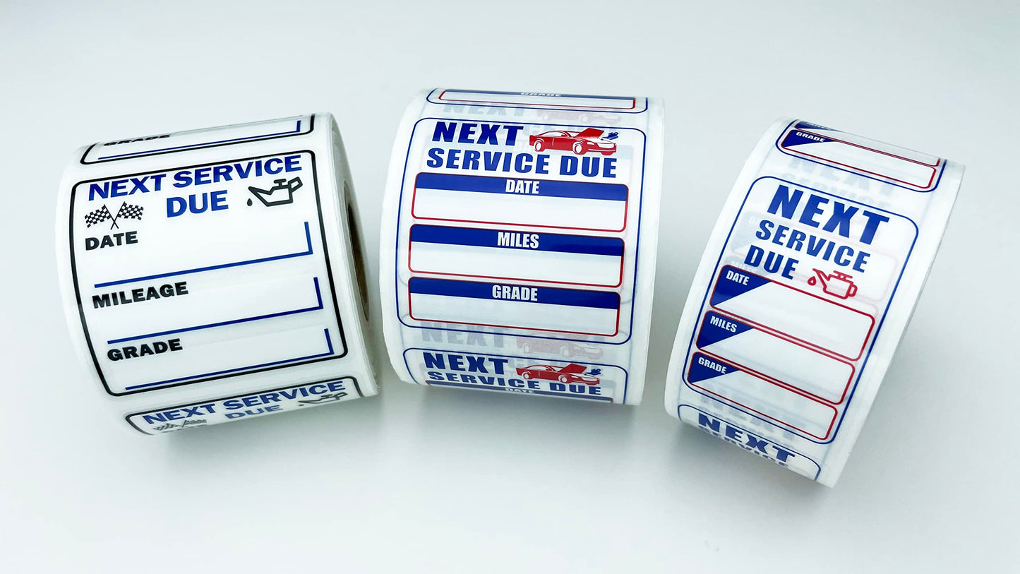 Oil Change Stickers 250 Pcs Per Roll-Service Reminder Stickers-2 inches x 2 inches Premium Clear Stock-Windshield-Checkered Flag- Peel & Write and Stick with No Residue Car Sticker.