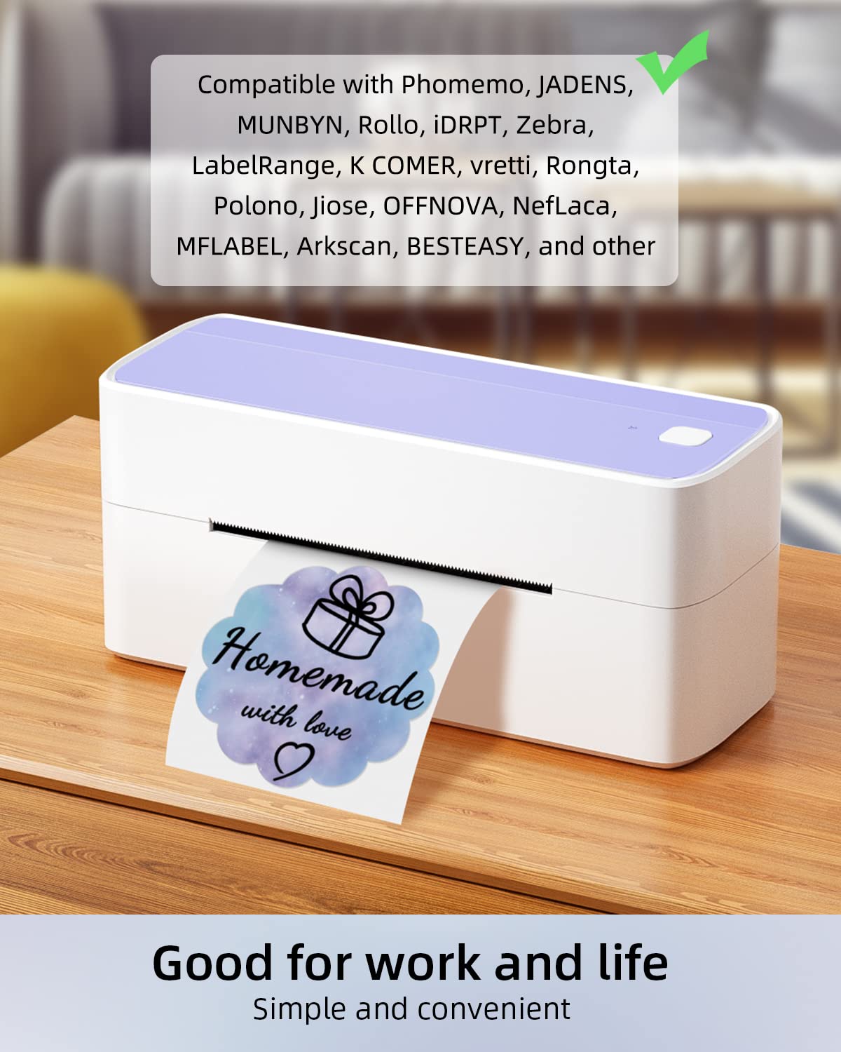 Memoking 2” Wavy Thermal Labels - Flower Shape Sticker Label, Self-Adhesive Direct Thermal Label for Thanks Card, Logo, Name, Price, Address, QR Code, 500 Labels, Purple