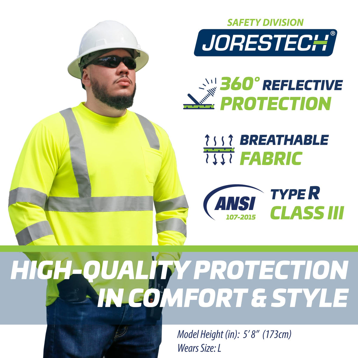 JORESTECH High-Visibility Long Sleeve Safety T-Shirt, ANSI/ISEA 107 Type R Class 3 Compliant XX-Large Lime