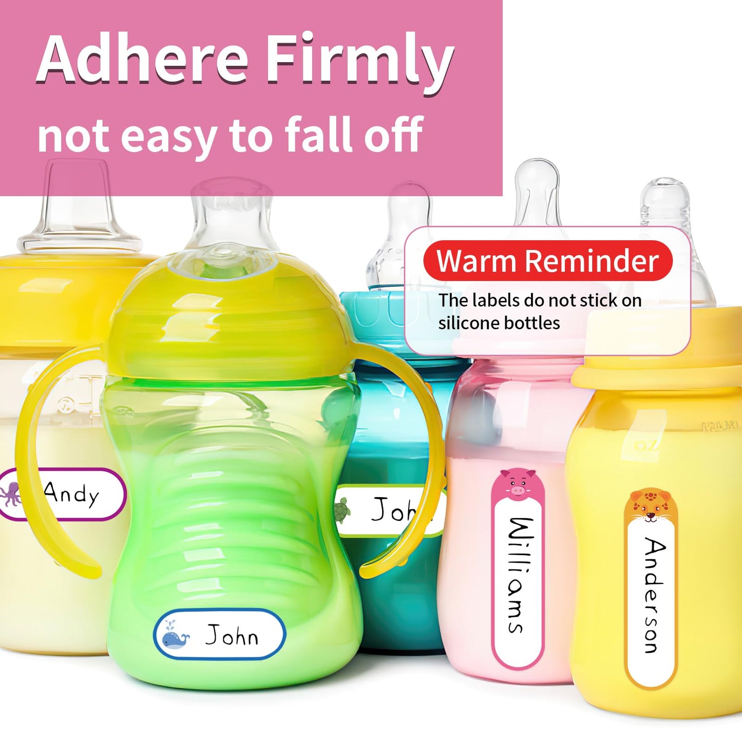 480 Pcs Labels for Kids Stuff Daycare, Waterproof Baby Name Label, Washable Bottle Labels, Reusable Self-Adhesive Tag Stickers for School Essentials, Self-Laminating Write-on Animal