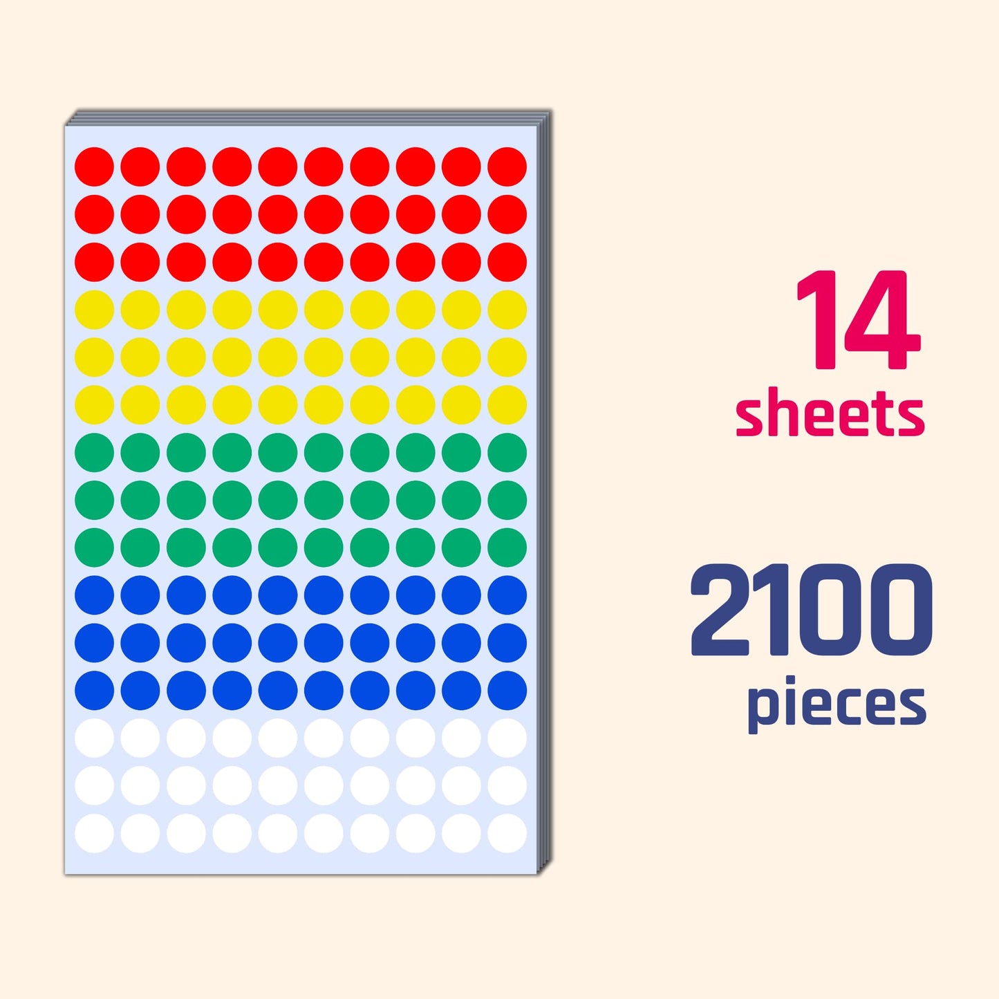 2100 Pack - 0.4" Colored Dot Stickers, Small Round Circle Labels - 5 Colors 2100 Pieces
