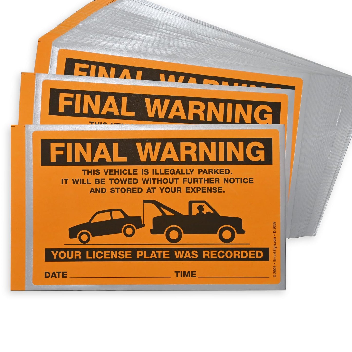SmartSign 50-Pack Write-On Final Warning Parking Violation Stickers, 5" x 8", Vehicle Illegally Parked Sticker Tickets with Permanent Adhesive, Fluorescent Orange, USA-Made