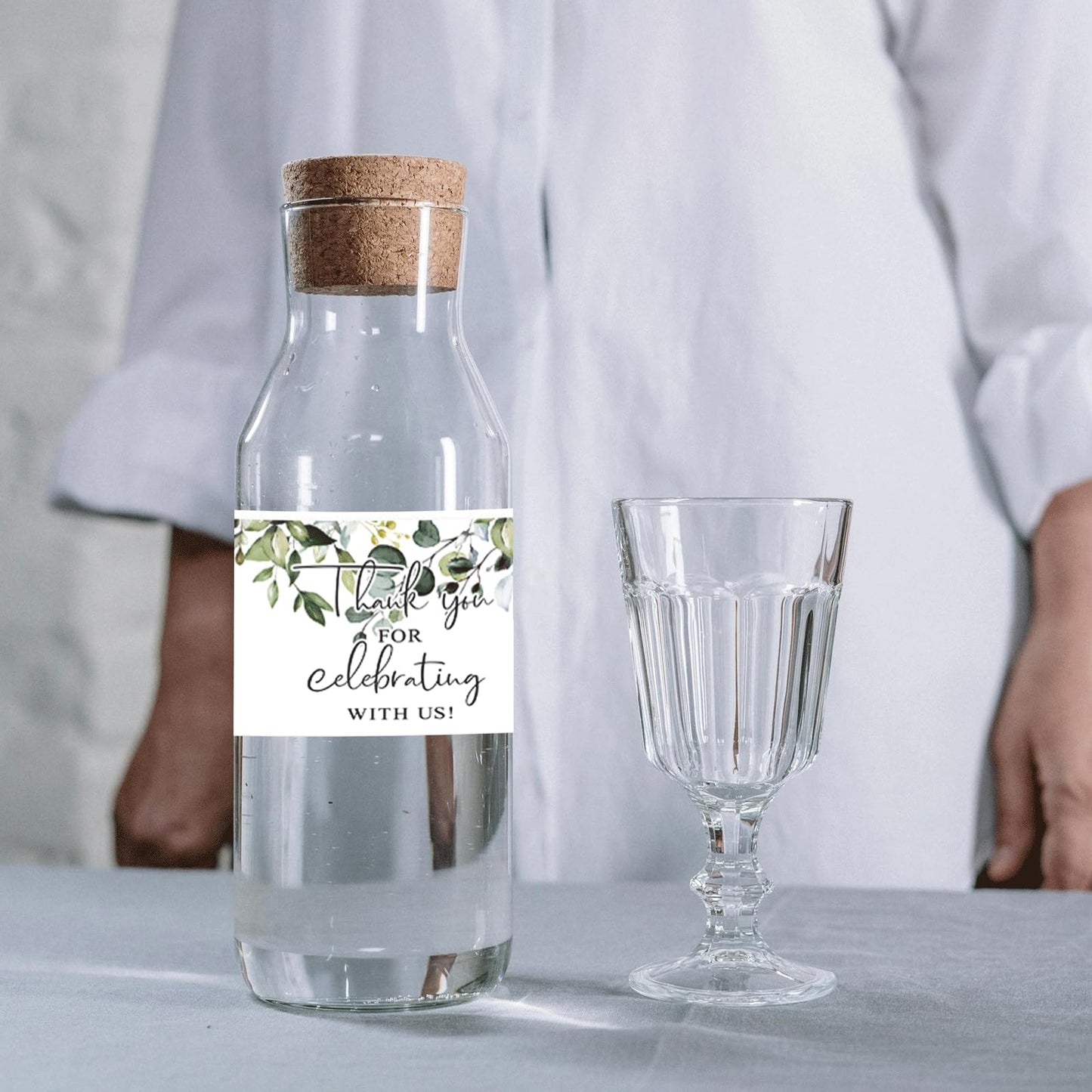 50PCS Wedding Water Bottle Labels, Thank You Water Bottle Labels, Green Floral Waterproof Water Bottle Labels, Flower Water Bottle Wraps Sticker for Weddings Birthday Baby Shower Anniversary Supplies