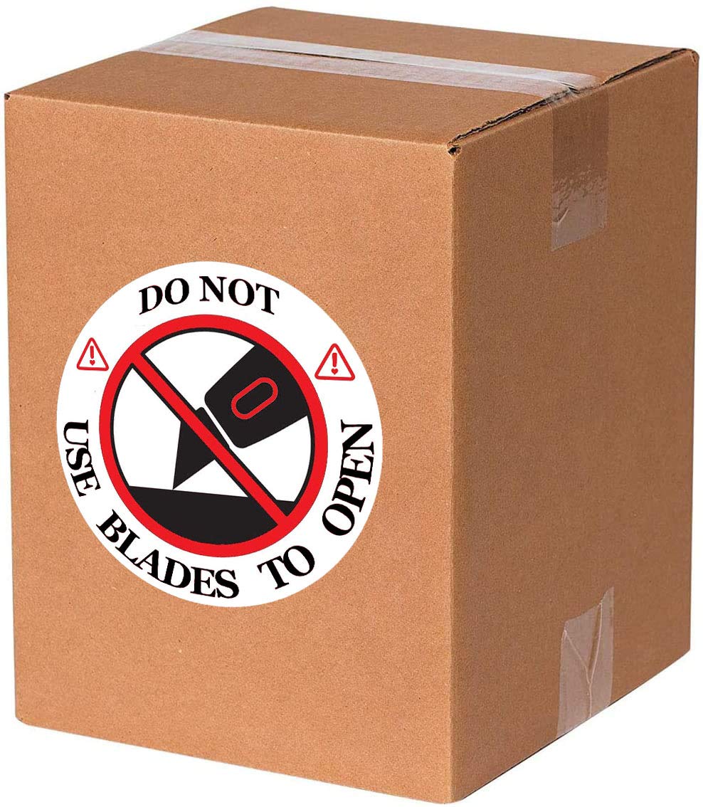 Remarkable DO NOT USE Blades to Open Warning LabelsStickers, 3 Round RedWhiteBlack Warning Sticker, for Shipping, Handling, Packing, and Moving(300 Labels)