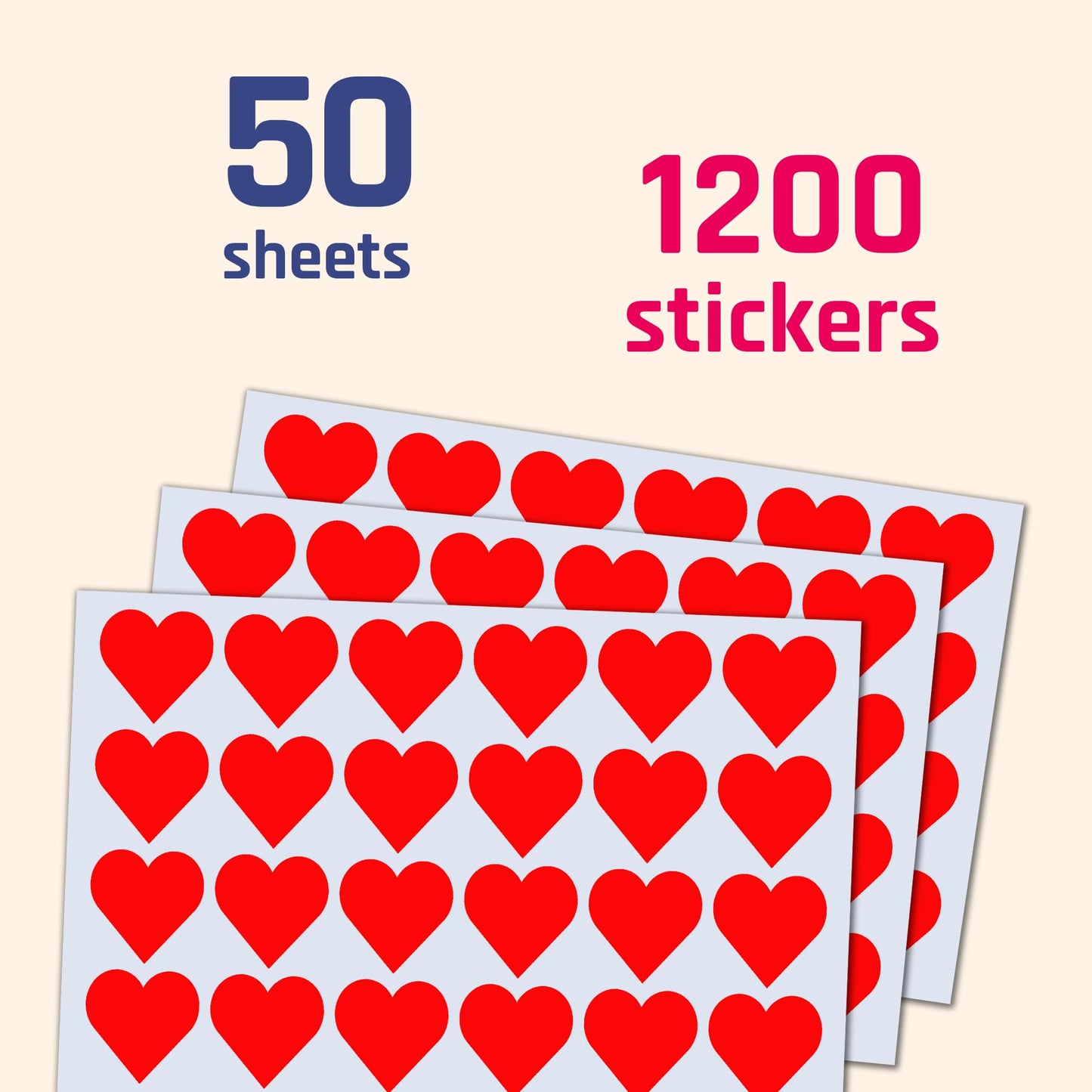 1200 Pack, 1" Red Heart Stickers Labels - 50 Sheets 1" | 1200 Stickers