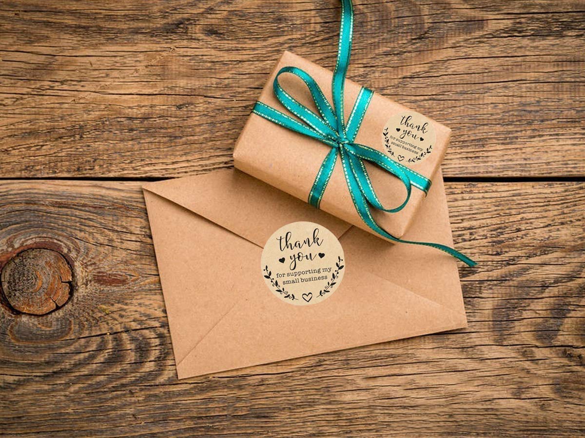 2'' Thank You for Supporting My Small Business Stickers, Kraft Labels Custom Sticker for Bakeries, Crafters & Small Business Owners, 500 Labels Per Roll 2 inch Black Font
