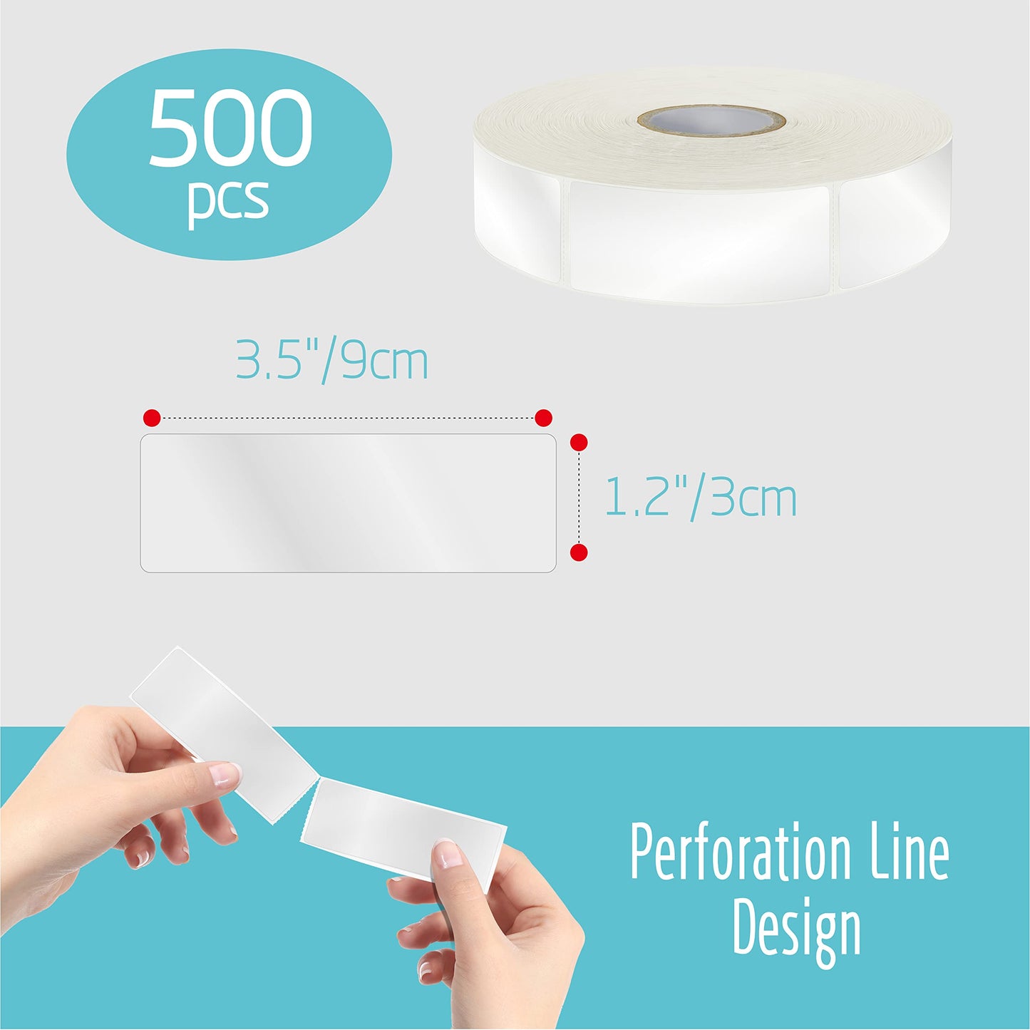 500 PCS Label Protectors, Transparent Waterproof Clear Wafer Seal Stickers for Protecting Package Envelope Mail Barcodes, Numbers and Stickers Mega Bundle with Perforation Line in Roll (3.5x1.2 inch) 3.5x1.2 inch