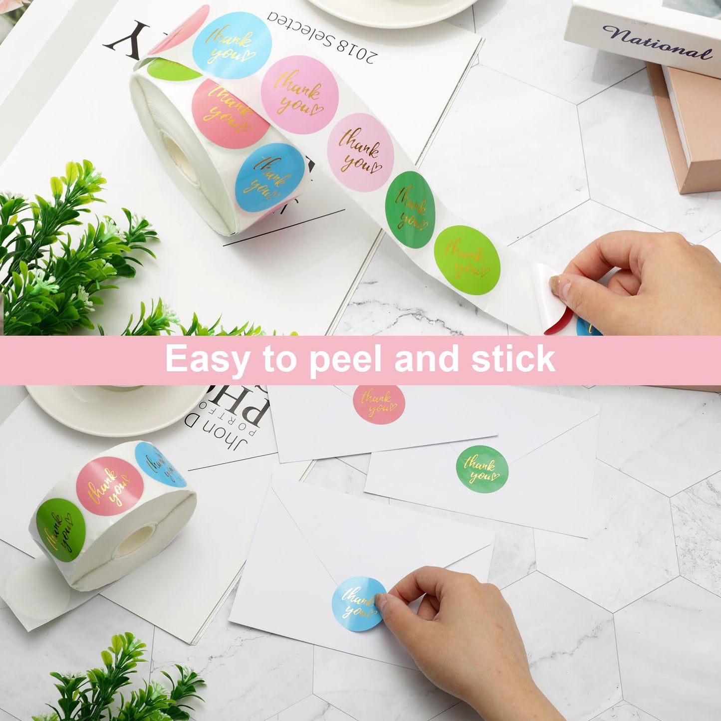 1000Pcs Gold Foil Thank You Sticker 6 Colors Heart Paper Decal Colorful Seal Sticker Label for Small Business Party DIY Supplies, 1.5 Inch