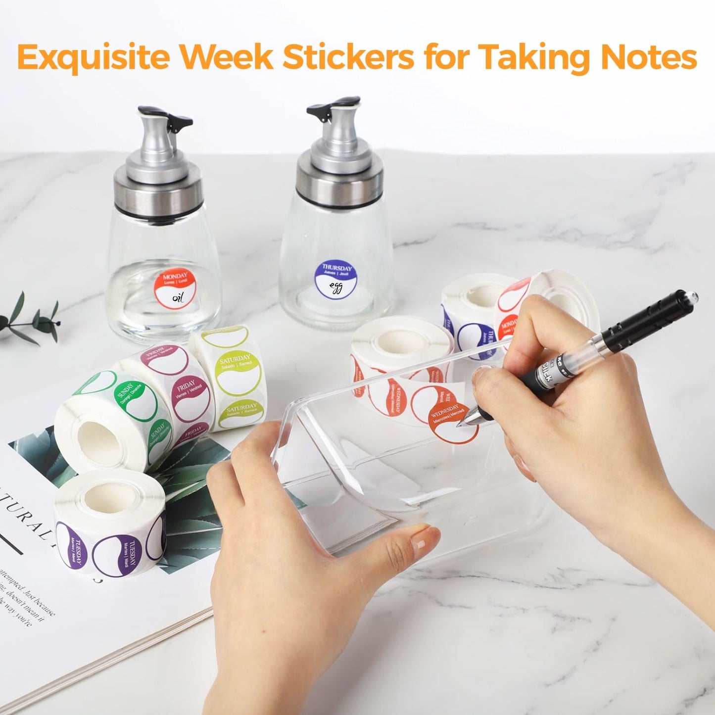 3500 PCS Week Label with Days of Week, Removable Label Dispensers Suit for 1 Inch Writable Stickers, Appealing Day Label Stickers for Storage Organizers Food Containers