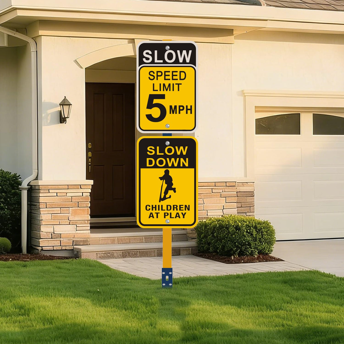 Sign Post for Outside 6 Ft, Yard Signs Stakes, Heavy Duty Metal Holder Ground Traffic Road Stand Lawn Adjustable Pole for Events, Parking, Garage, Rust-Resistant Durable DIY 1Pcs Blue Yellow Blue -Yellow -3