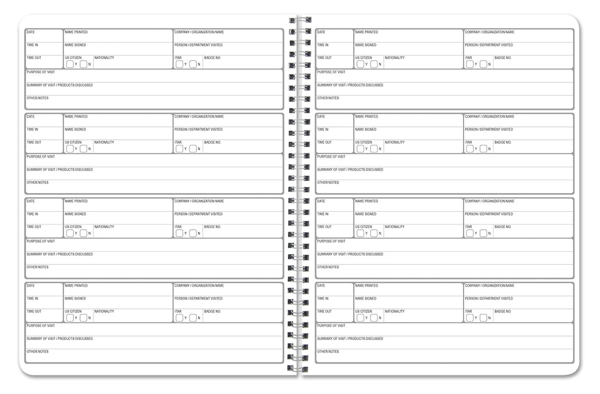 BookFactory ITAR Visitor Log Book/Visitor Register/Guest Sign-in Book - 120 Pgs, 8.5" X 11" Wire-O (Official ITAR-International Traffic in Arms Regulations) (Made in USA) ITAR Log - NEW Style