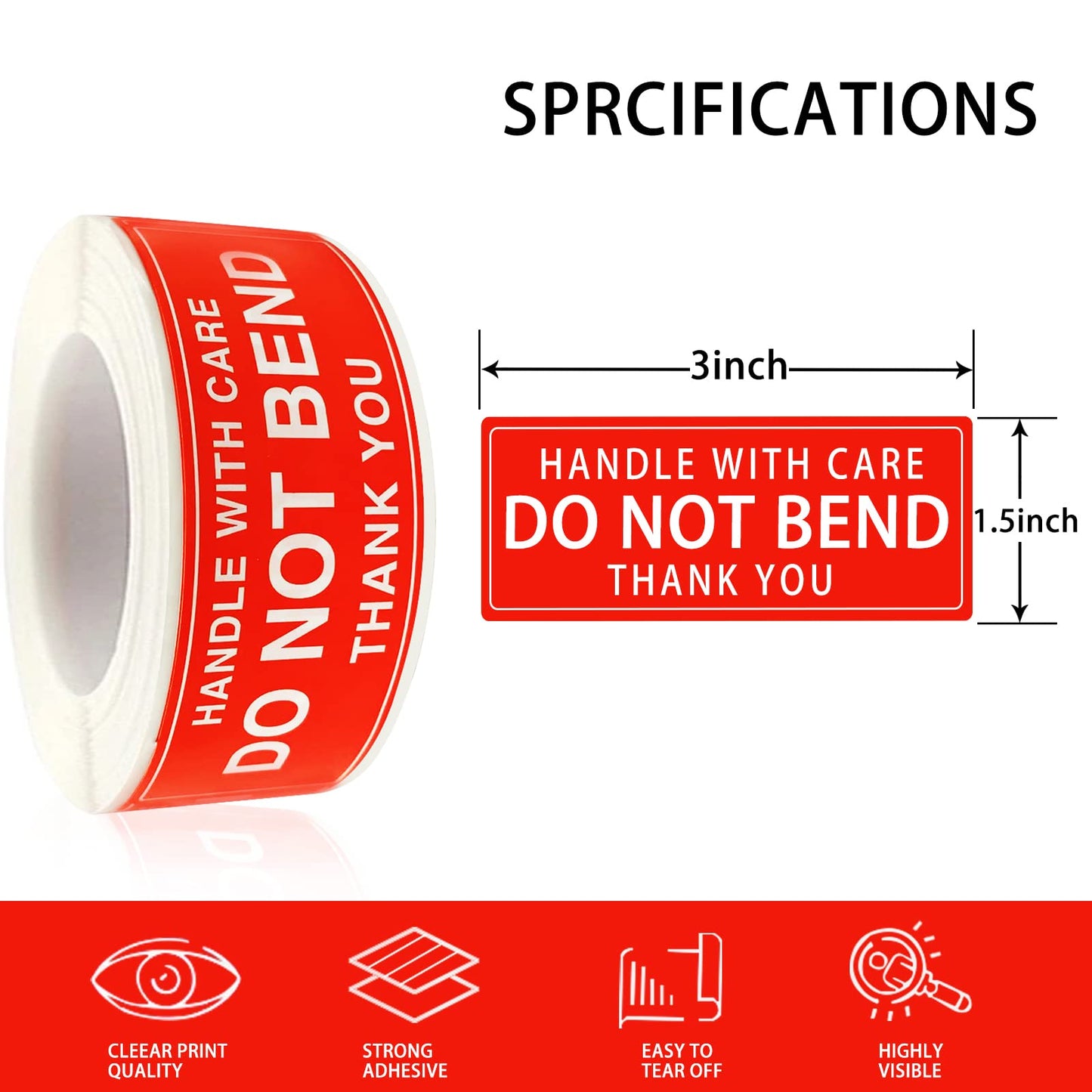 3" X 1" Handle with Care - Do Not Bend - Thank You Shipping Stickers Labels, 250PCS Per Roll Tz-ys-ha