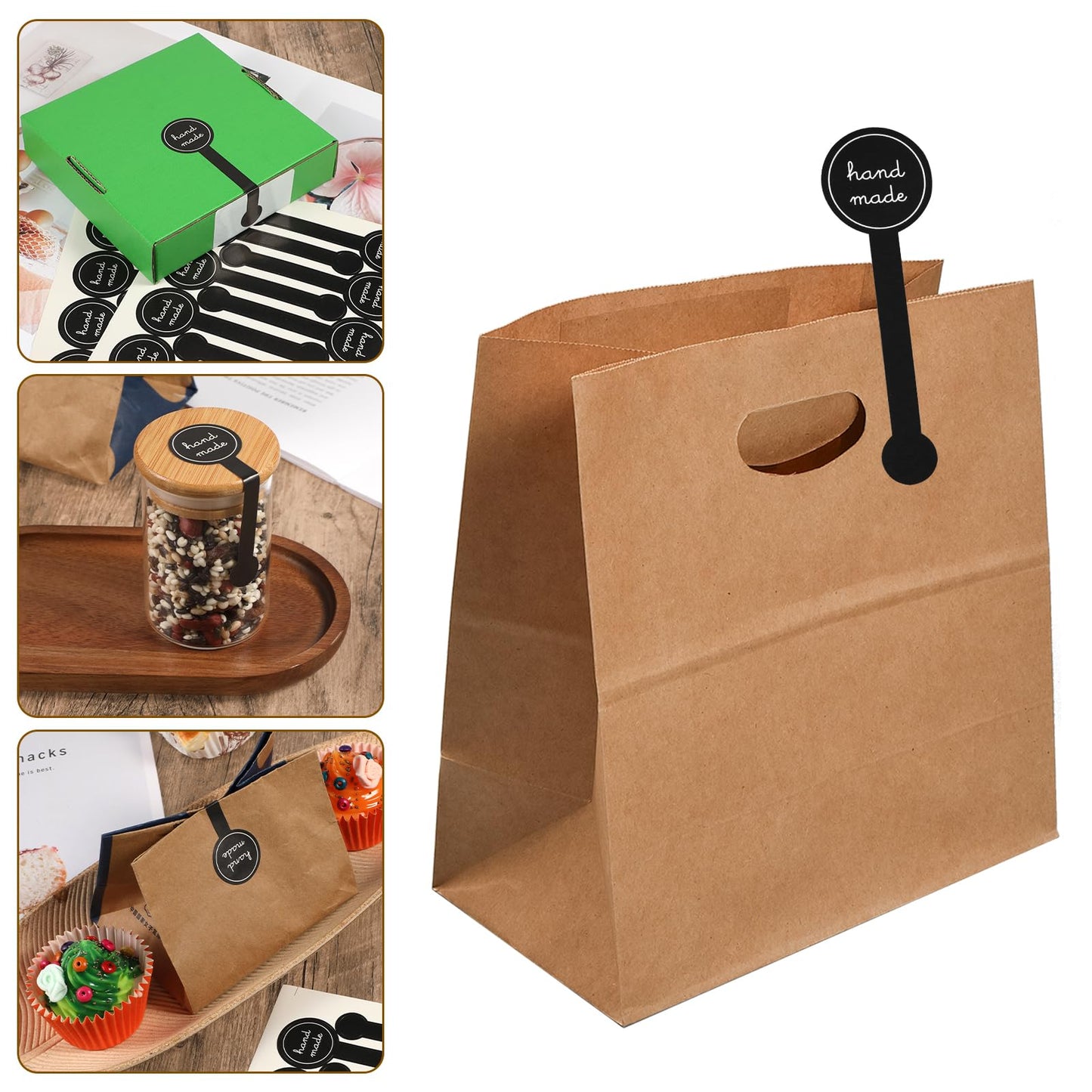 400 Pcs Handmade Bakery Stickers, Black Long Label Self-Adhesive Lollipop Sealing Food Retail Package Seal Labels
