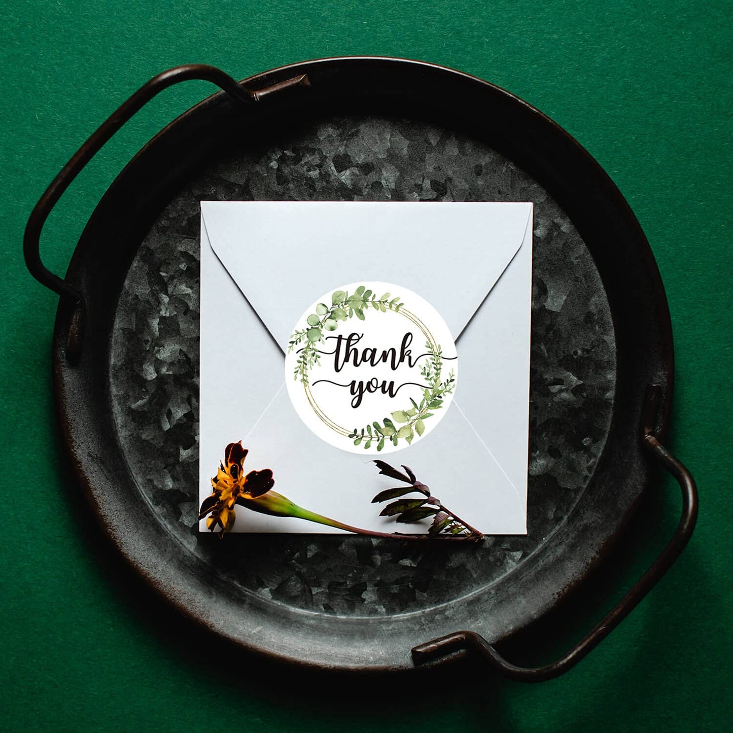 50 Greenery Thank You Stickers - Favor Stickers - Thank You Labels for Baby Shower, Wedding, Small Business, Bakeries, Handmade Goods, 2 Inches.