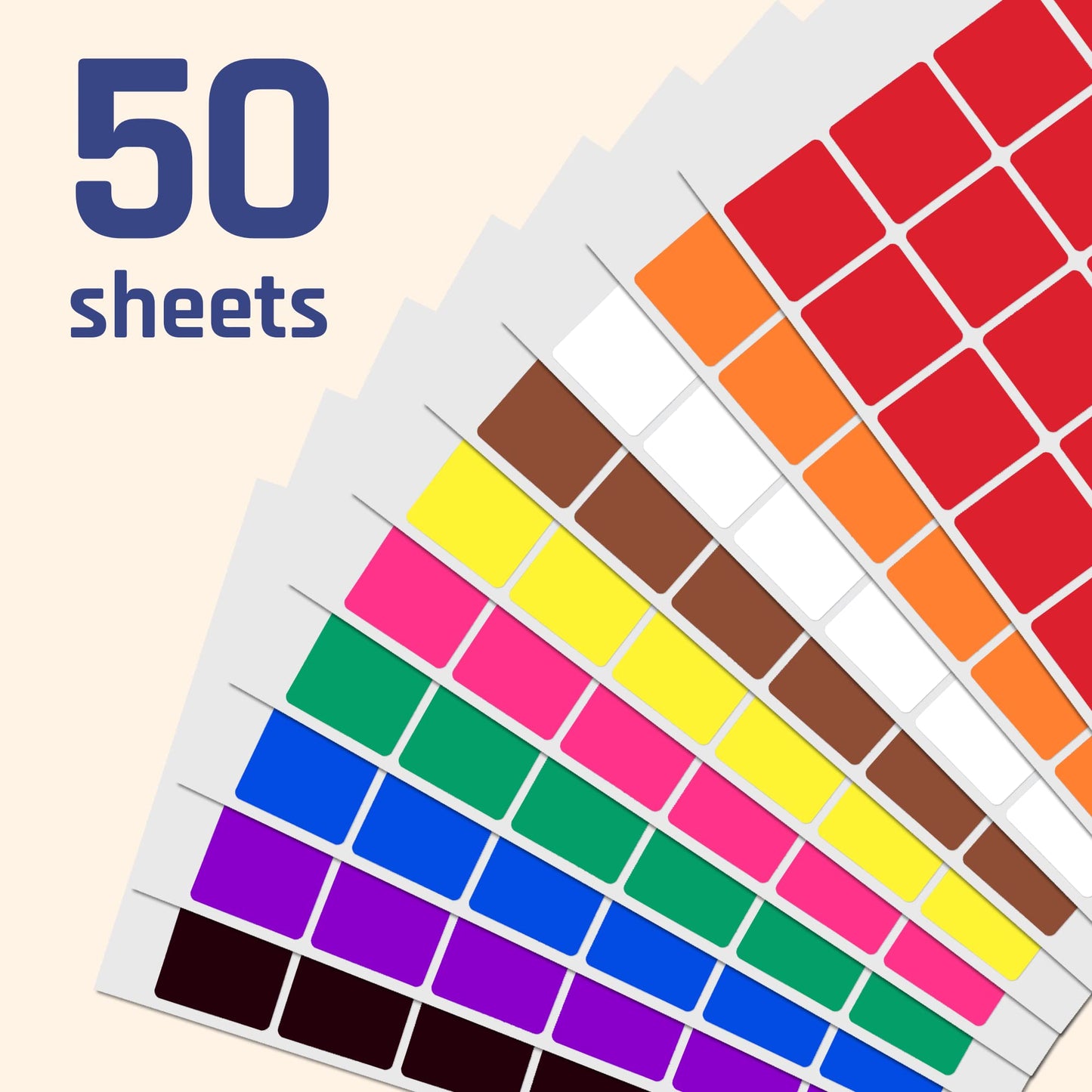 1200 Pieces, 1 inch - Colored Square Shape Stickers Labels - 10 Colors