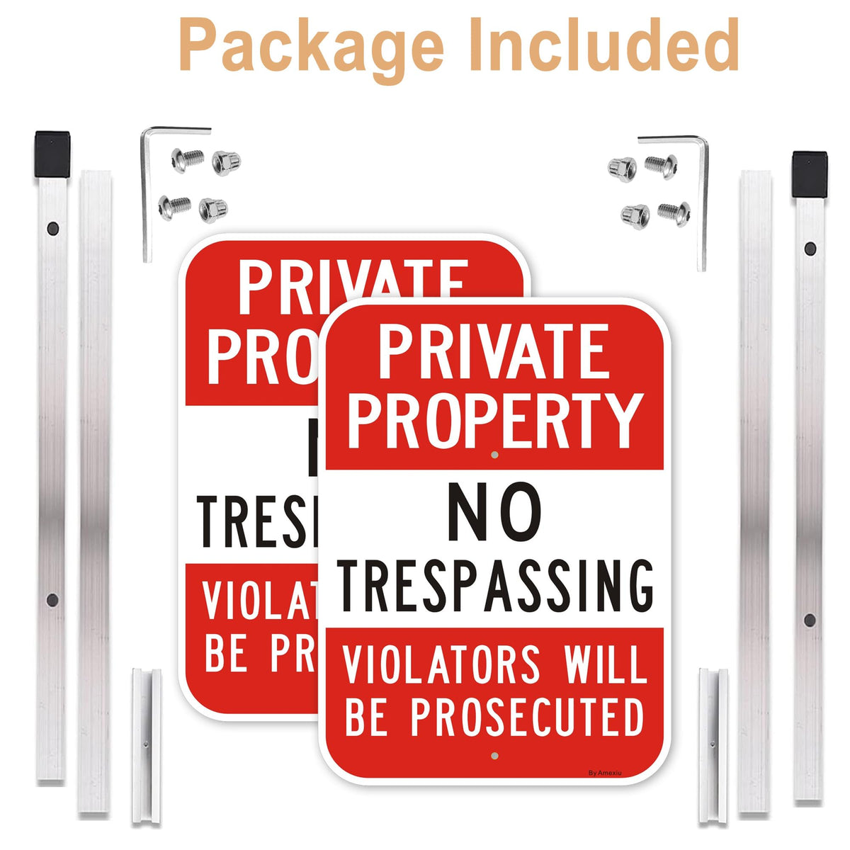 Large (2 Pack) No Trespassing Sign Private Property, 10 x 14 Inches Metal Signs Includes 36" Alloy Long Stake for Easy Installation, Rust-Free& Fade Resistant 10" x 14" with stake
