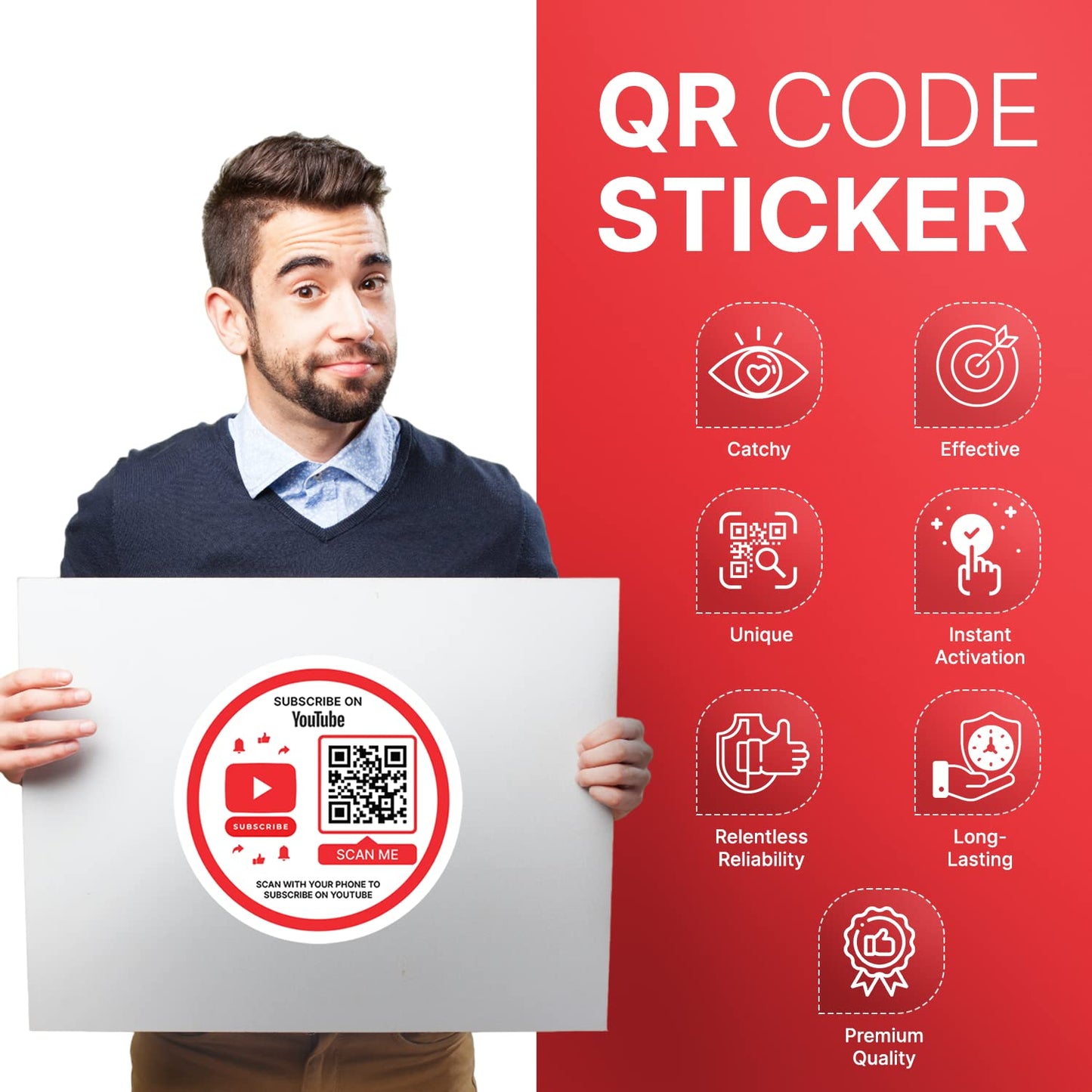 SCAN ME | YouTube QR Code Stickers | Ready to Be Activated Instantly with Your YouTube URL for Viewers to Subscribe | Pack of (3)