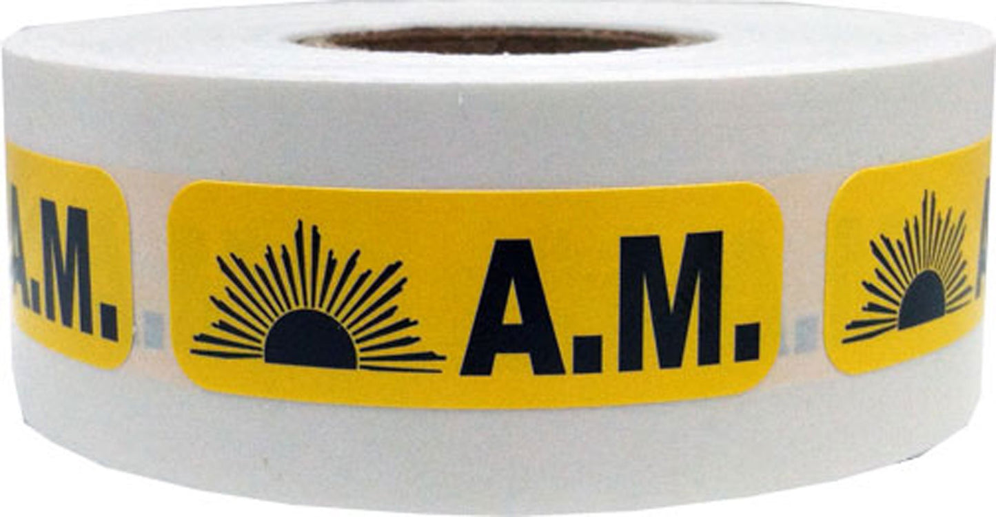 Yellow with Black AM Medical Healthcare Stickers, 0.5 x 1.5 Inches in Size, 500 Labels on a Roll