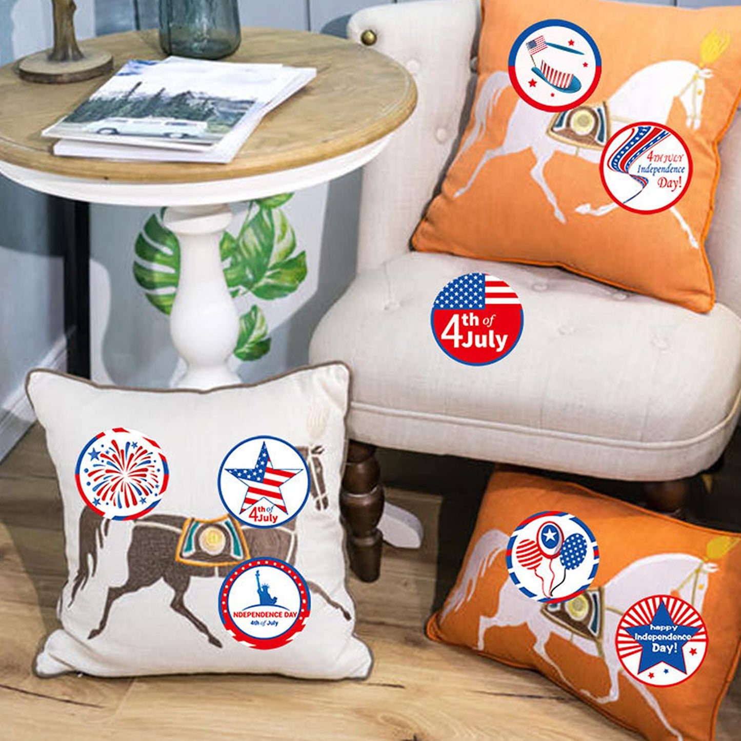 500Pcs Independence Day Label Stickers Roll 4th of July Envelope Seals Stickers Patriotic Party USA Flag Star Balloon Adhesive 1.5inch Round Labels Wrapping Paper for Card Gift Bags Decor 8 Designs 4th of July 1