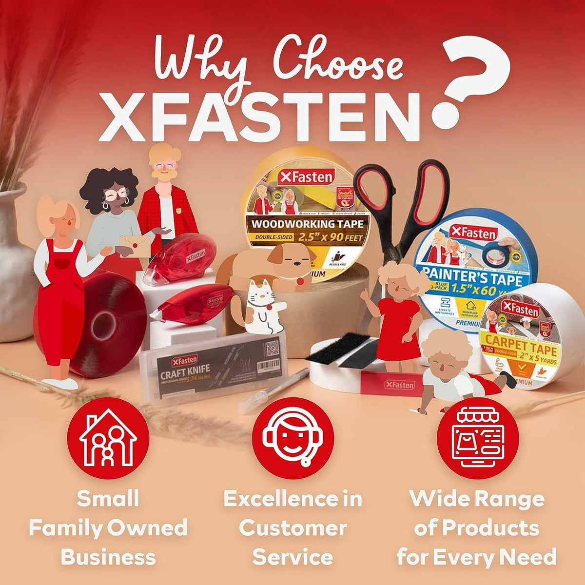 XFasten Double Sided Tape, Removable, 1/4-Inch by 20-Yards, Pack of 8 Ideal as a Gift Wrap Tape, Holding Carpets, and Woodworking 1/4-Inch x 20-Yards (8-Pack)