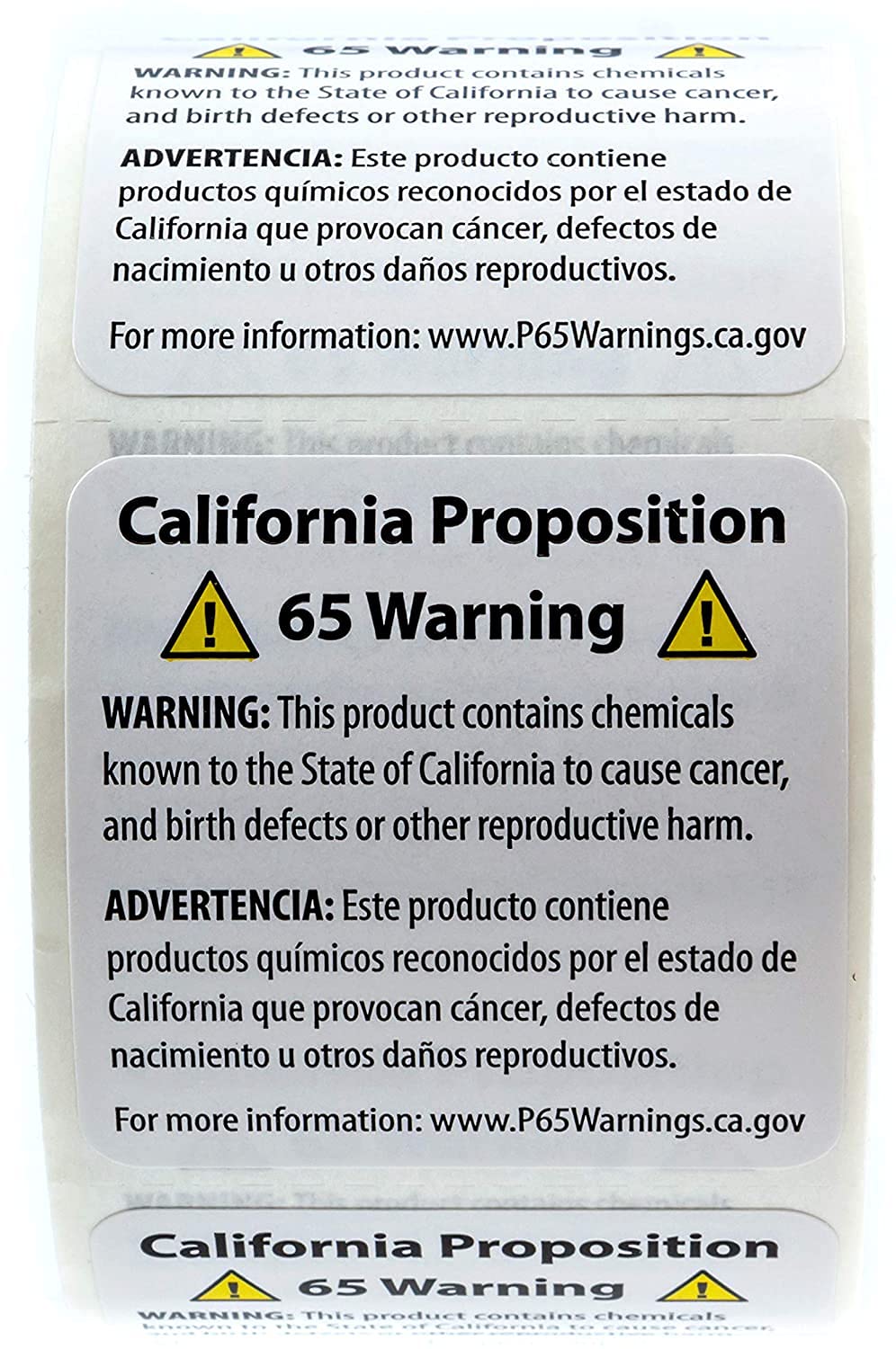 Prop 65 California Warning Labels / 500 Short Form Warning Labels / 1.5" x 1.5" Square Adhesive Stickers