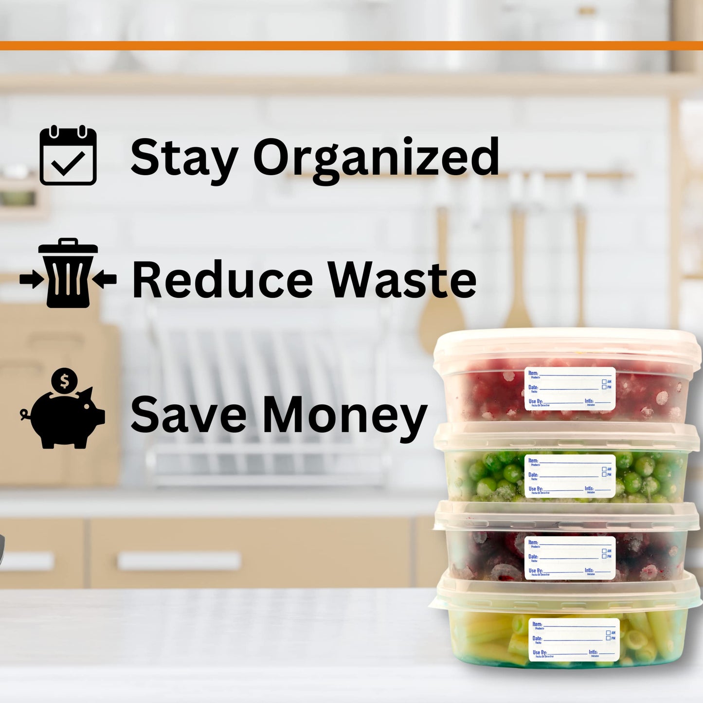 2x1 Dissolvable Labels for Food containers, Dissolvable Food Labels for containers, 1000 Food Label Stickers for containers, Food Storage Labels Stickers, Date Labels, Freezer Food Labels Blue