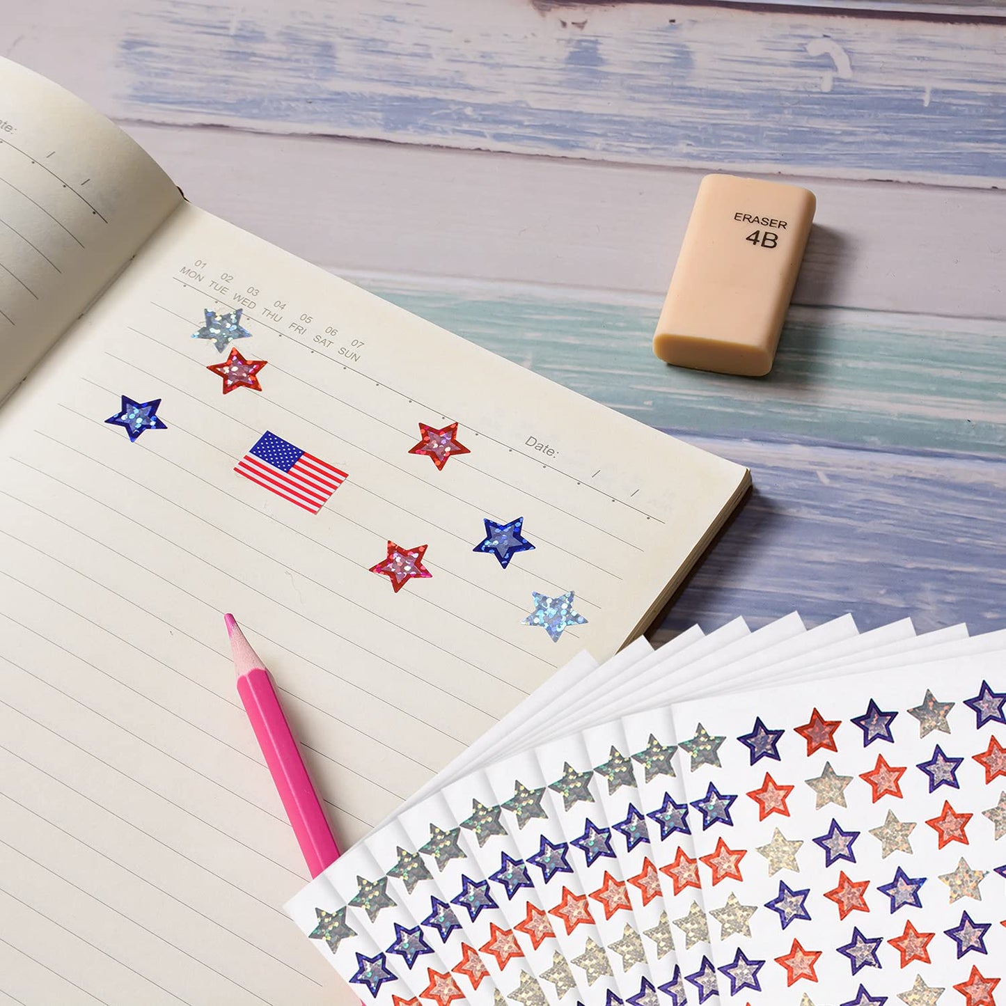 1220 Pieces Patriotic Sticker 4th of July Stars Metallic Red, White & Blue Stars Sticker Patriotic Label Star-Shaped Sticker for 4th of July Independence Day Decor 1220