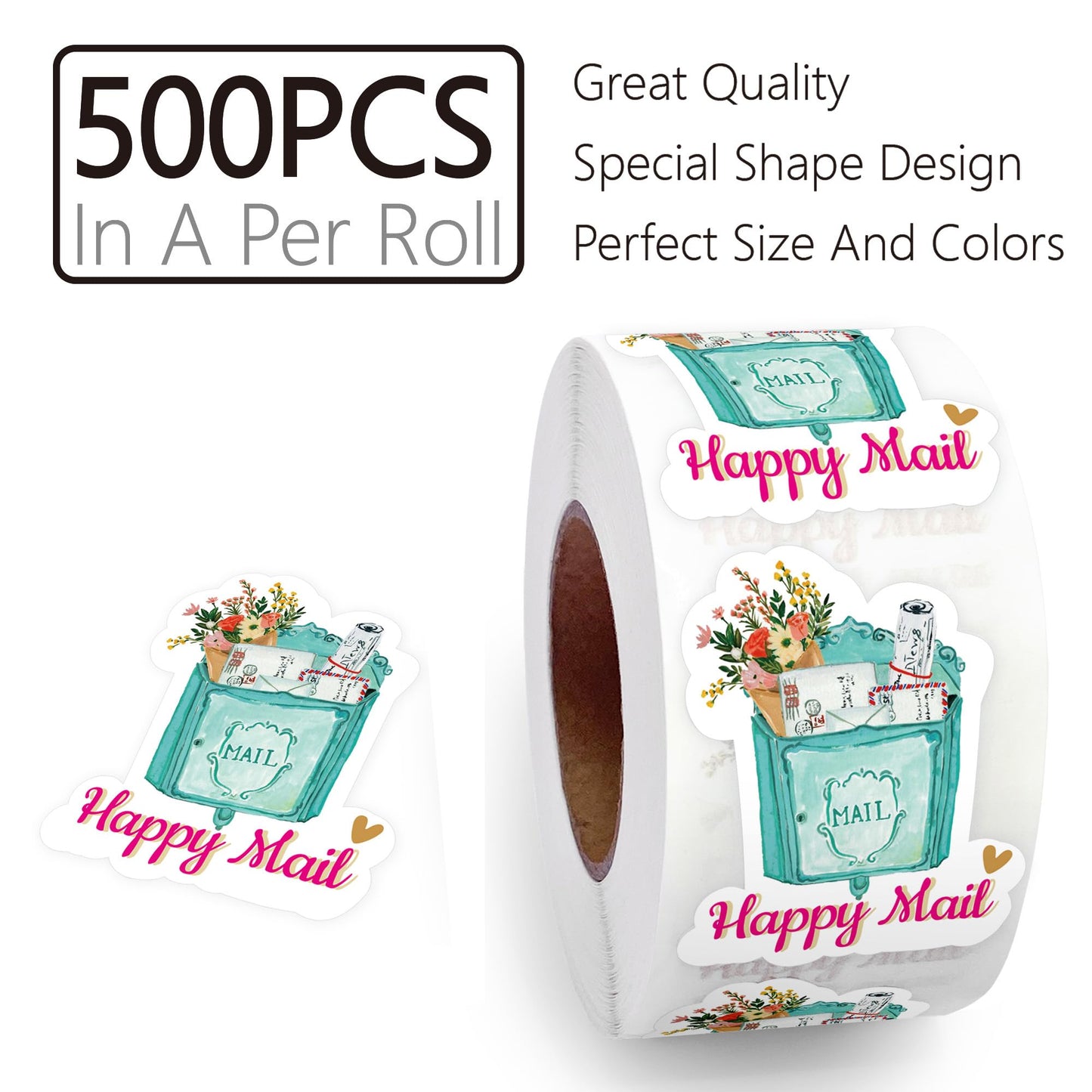 Happy Mail Stickers & Labels (500pcs) - Cute Thank You Boutique Packaging, Flowers Retro Blue Mail Stickers