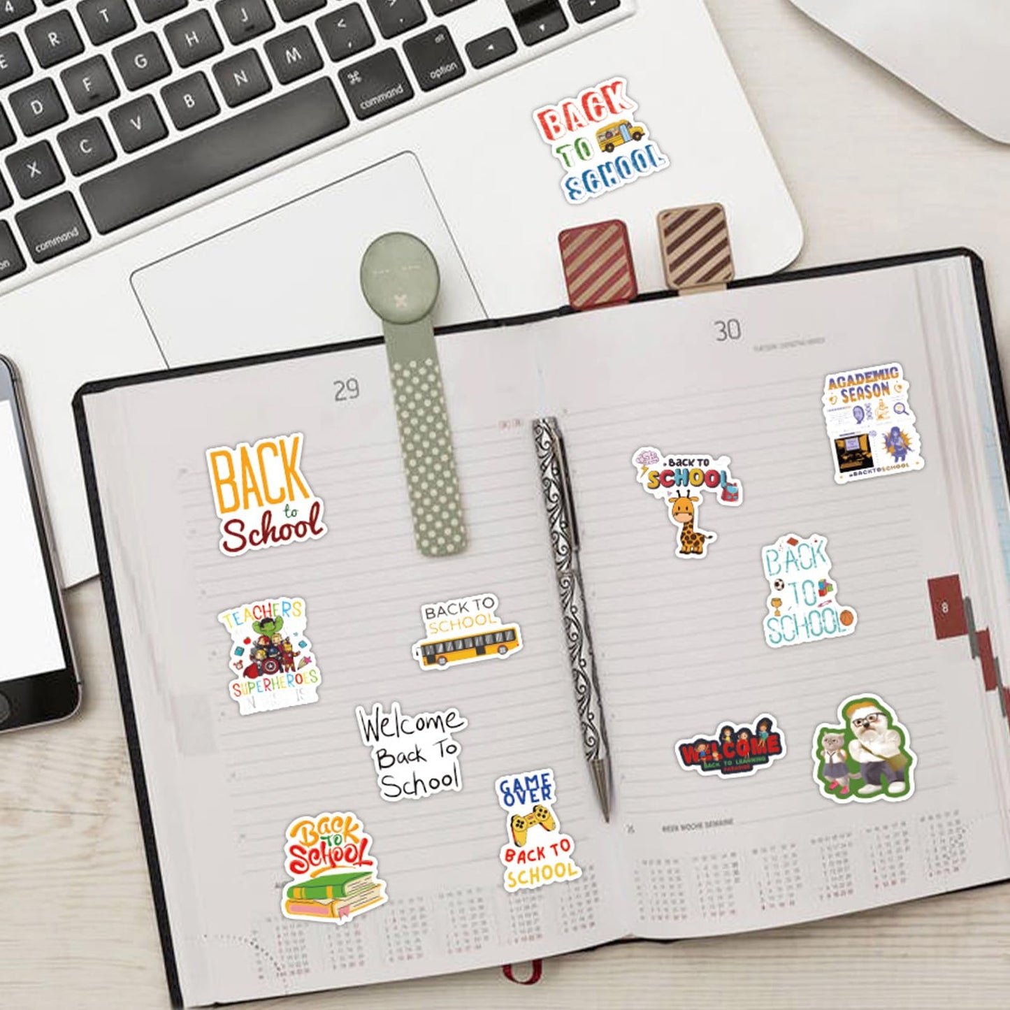 Back to School Gift Sticker School Tags Label Stickers Self-Adhesive Student Teacher Stickers Decal Pencil School Bag Bus Decal Design for Kid Boy Girls Party Favors Gifts Inspirational Letter