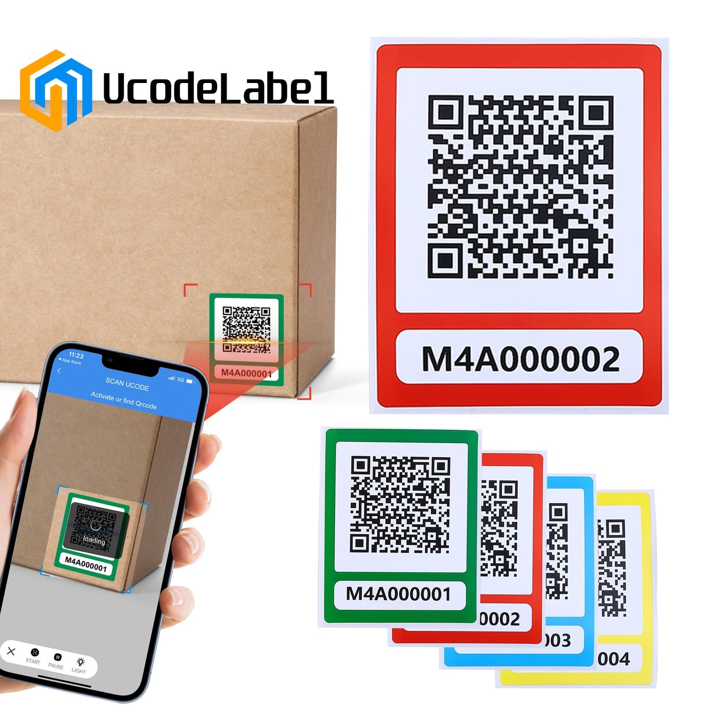 YunBo QR Code Labels Scannable Stickers for Storage Bins—on iOS & Android App(UcodeLabel)- 50 Labels.RED Red-50labels