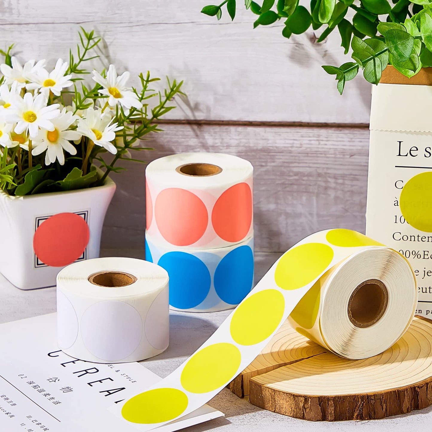 1.5 Inch 2400 Labels Circle Direct Thermal Sticker Labels Self-Adhesive Round Thermal Printer Stickers for Color Coding DIY Envelope Seal Inventory Business Labeling Compatible with Rollo, 4 Colors