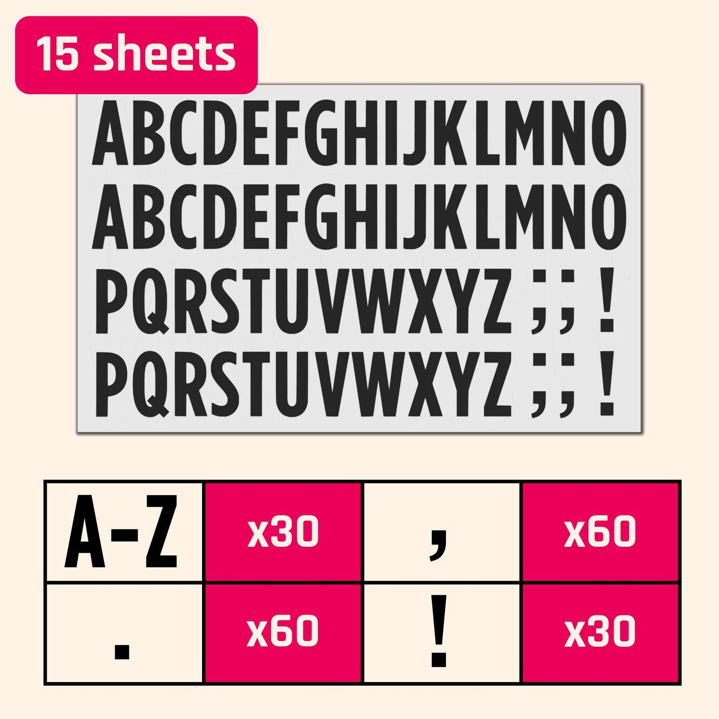 30 Sets, 1 inch - Black Vinyl Letter Alphabet Stickers, Self Adhesive Stick on Letters, Waterproof Outdoor Use