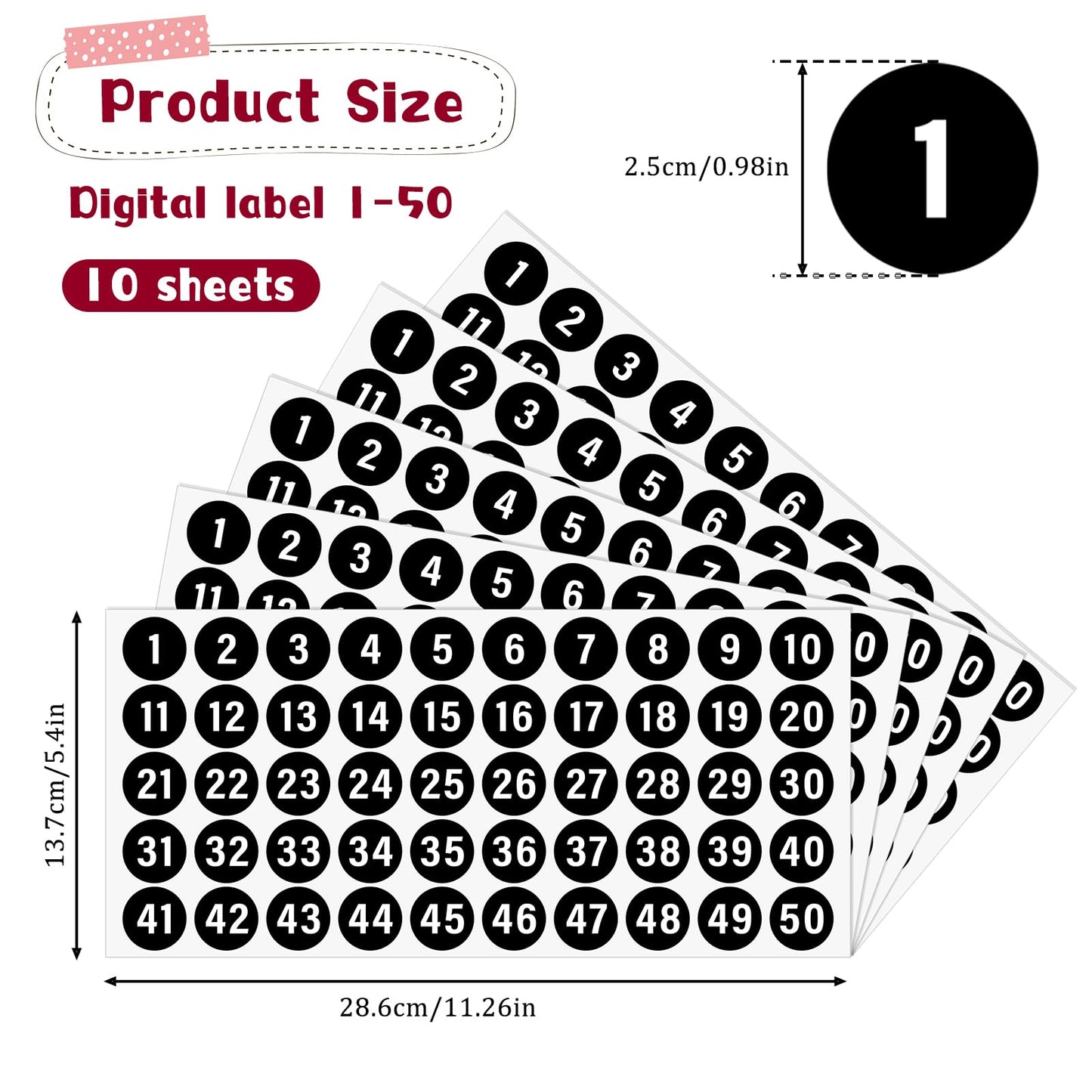 10 Sheets 1 to 50 Number Stickers 1 Inch Round Black Vinyl Consecutive Numbers Stickers 1-50 Tiny Number Stickers Decal for Indoor and Outdoor Waterproof Labels Self Adhesive Number Inventory Stickers